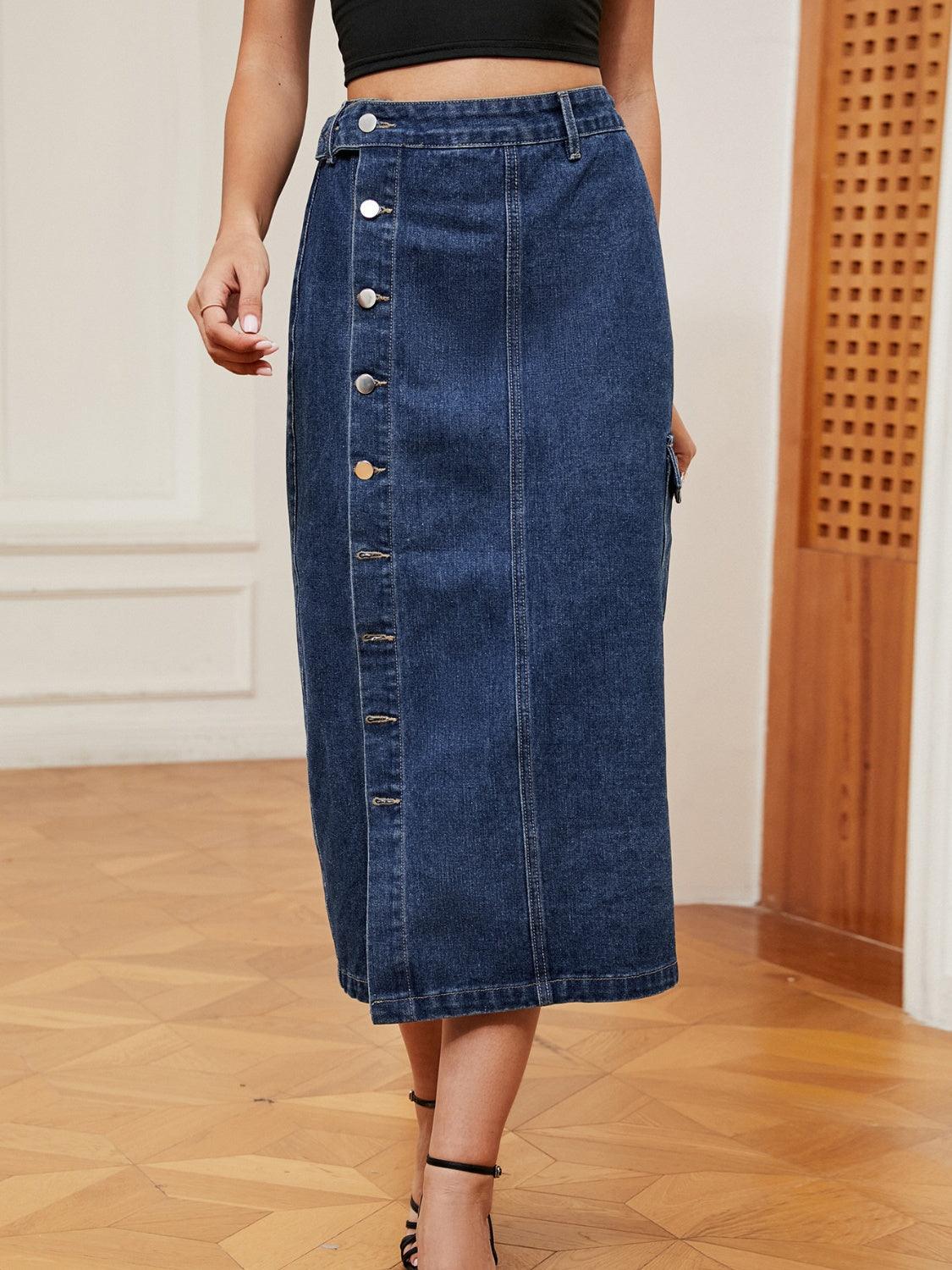 Button Down Denim Skirt Carauana Store