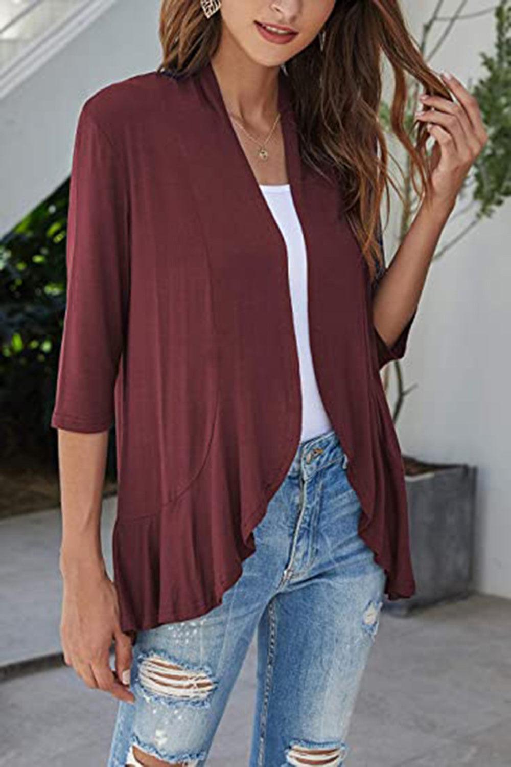 Open Front Three-Quarter Sleeve Cardigan Carauana Store