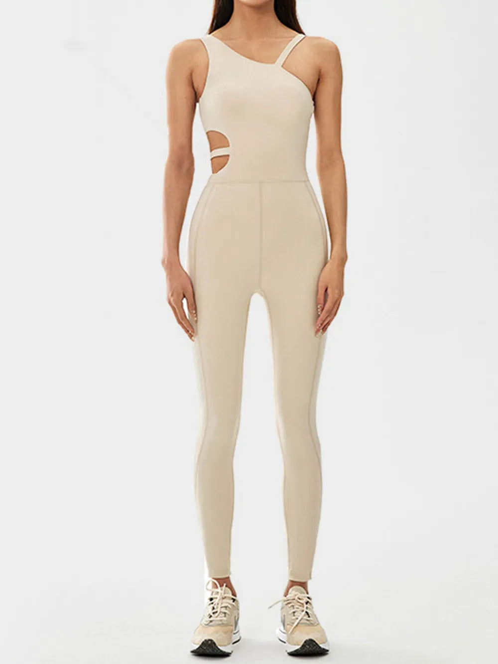 Cutout Asymmetrical Neck Active Jumpsuit Carauana Store