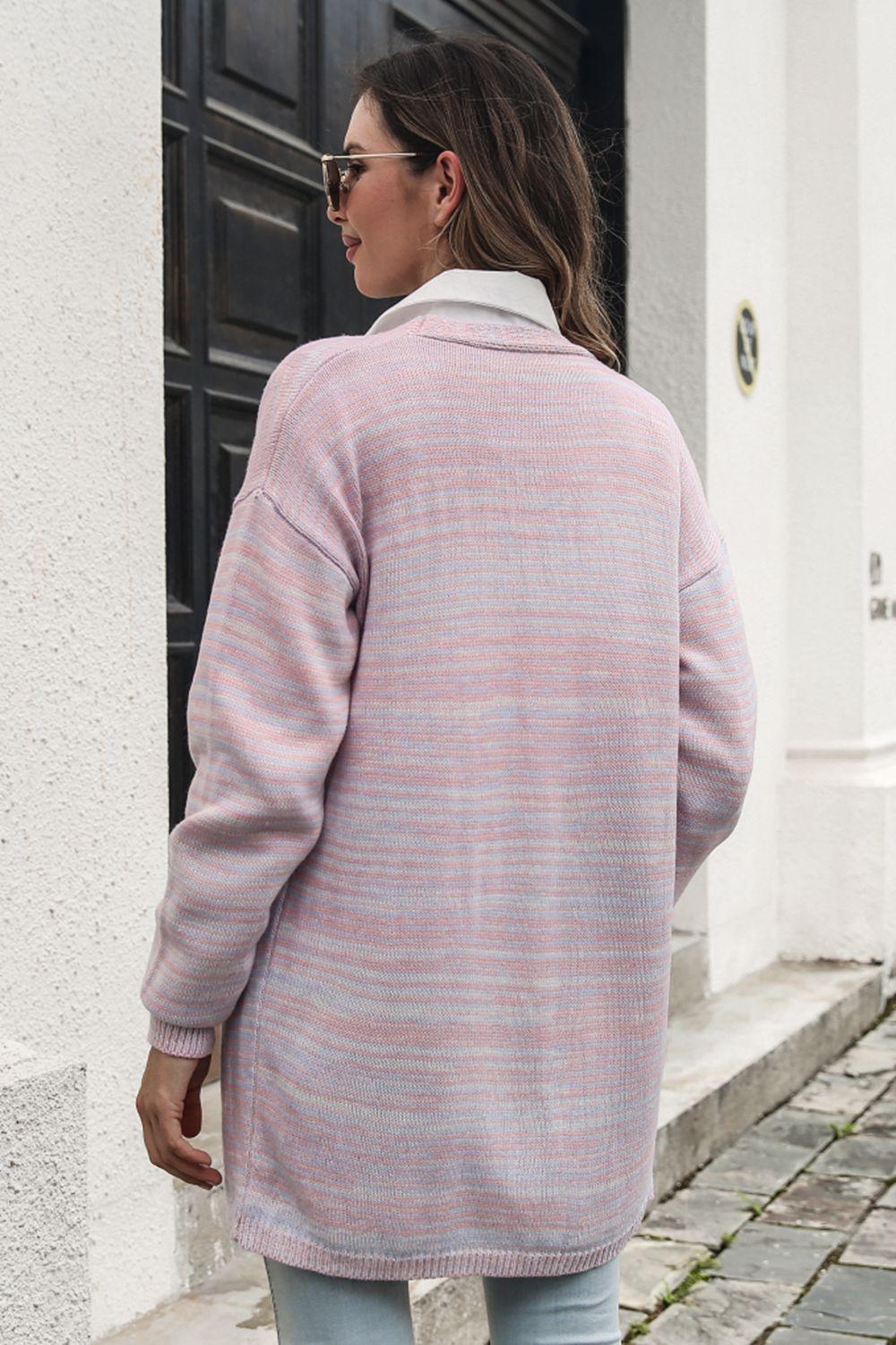 Striped Open Front Longline Cardigan Carauana Store