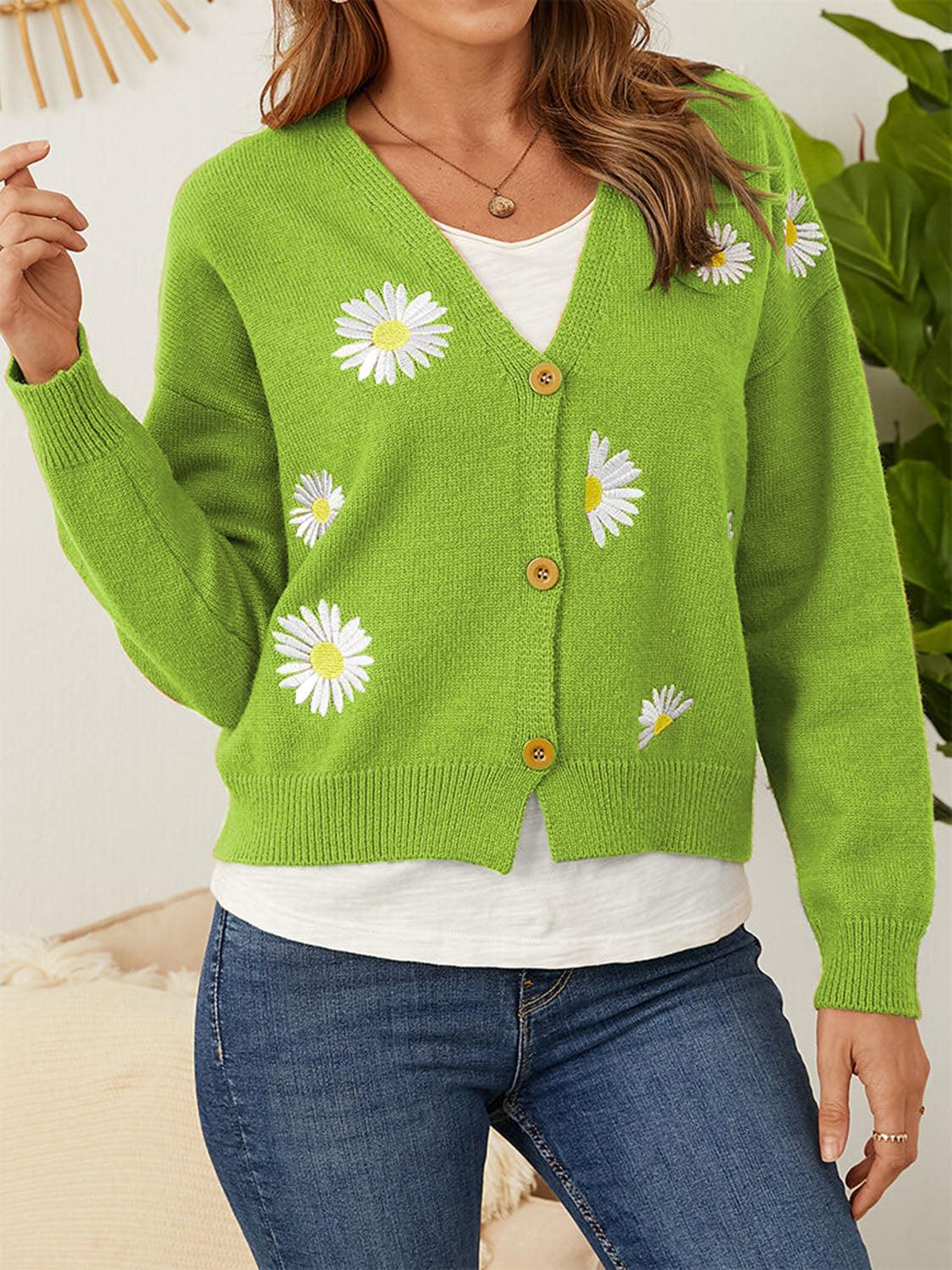 Flower Button Front Dropped Shoulder Cardigan Carauana Store