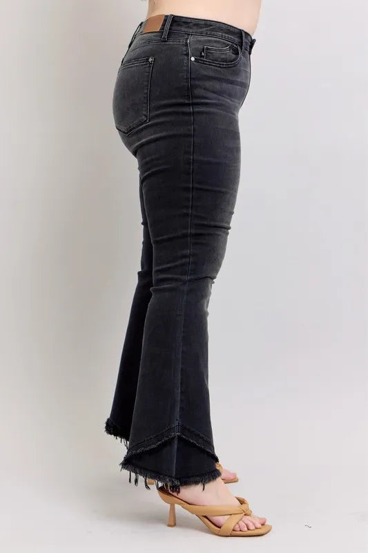 Judy Blue Full Size High Waist Flare W/ Mock Fray Tulip Hem Plus Size Carauana Store