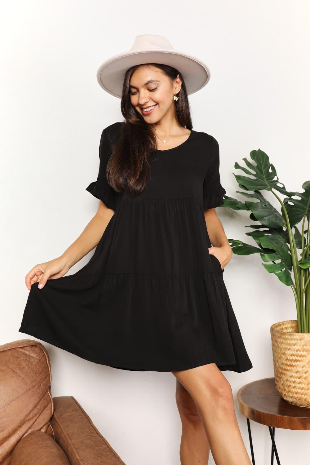 Double Take V-Neck Flounce Sleeve Tiered Dress Carauana Store
