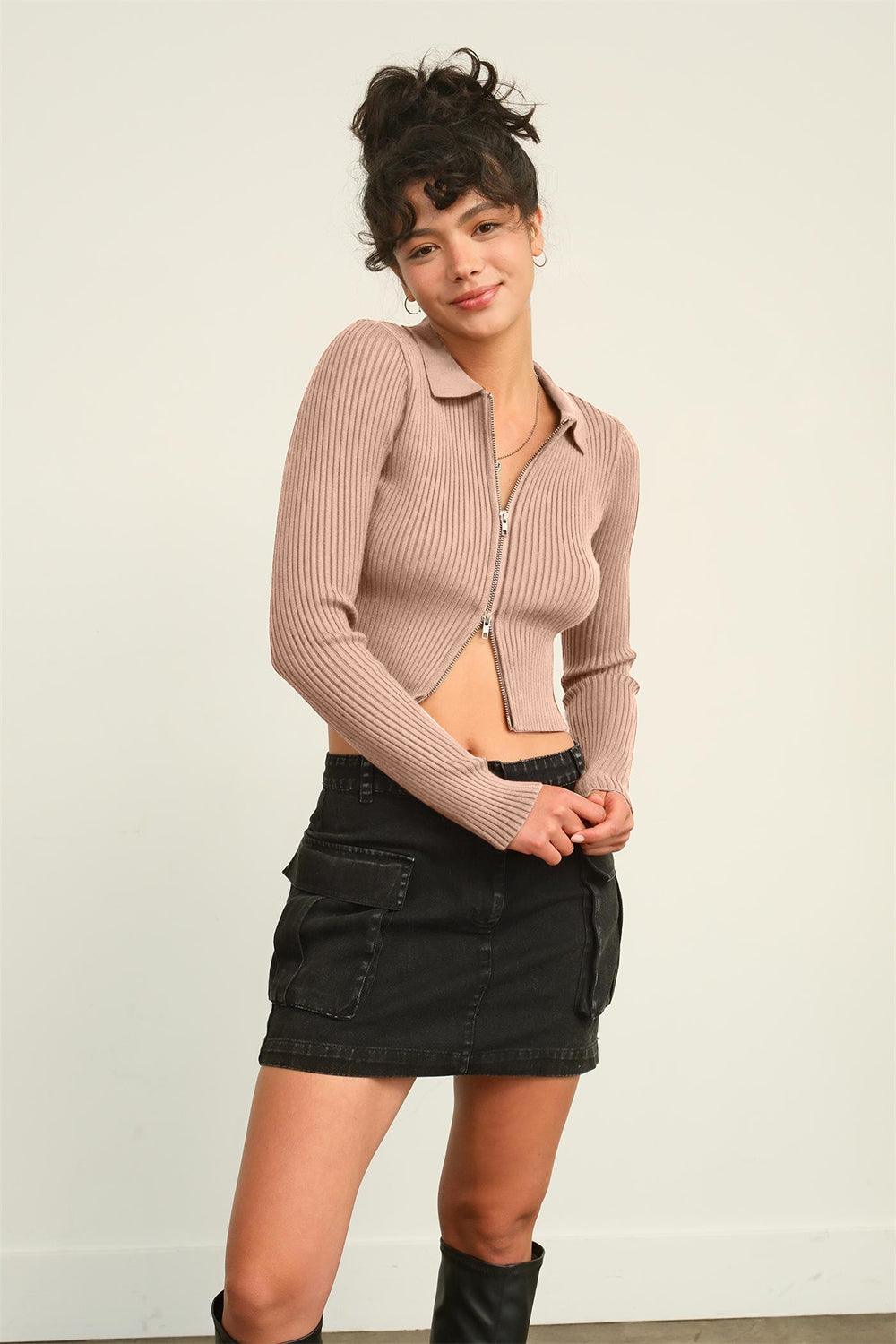HYFVE Ribbed Double Zip Cropped Cardigan Carauana Store