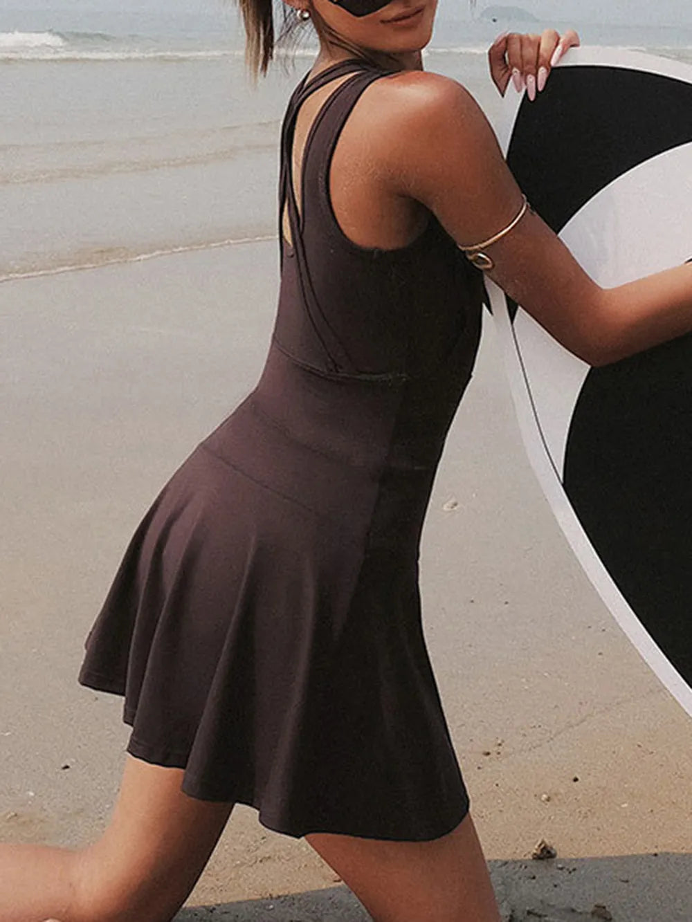 V-Neck Wide Strap Active Dress with Unitard Liner Carauana Store