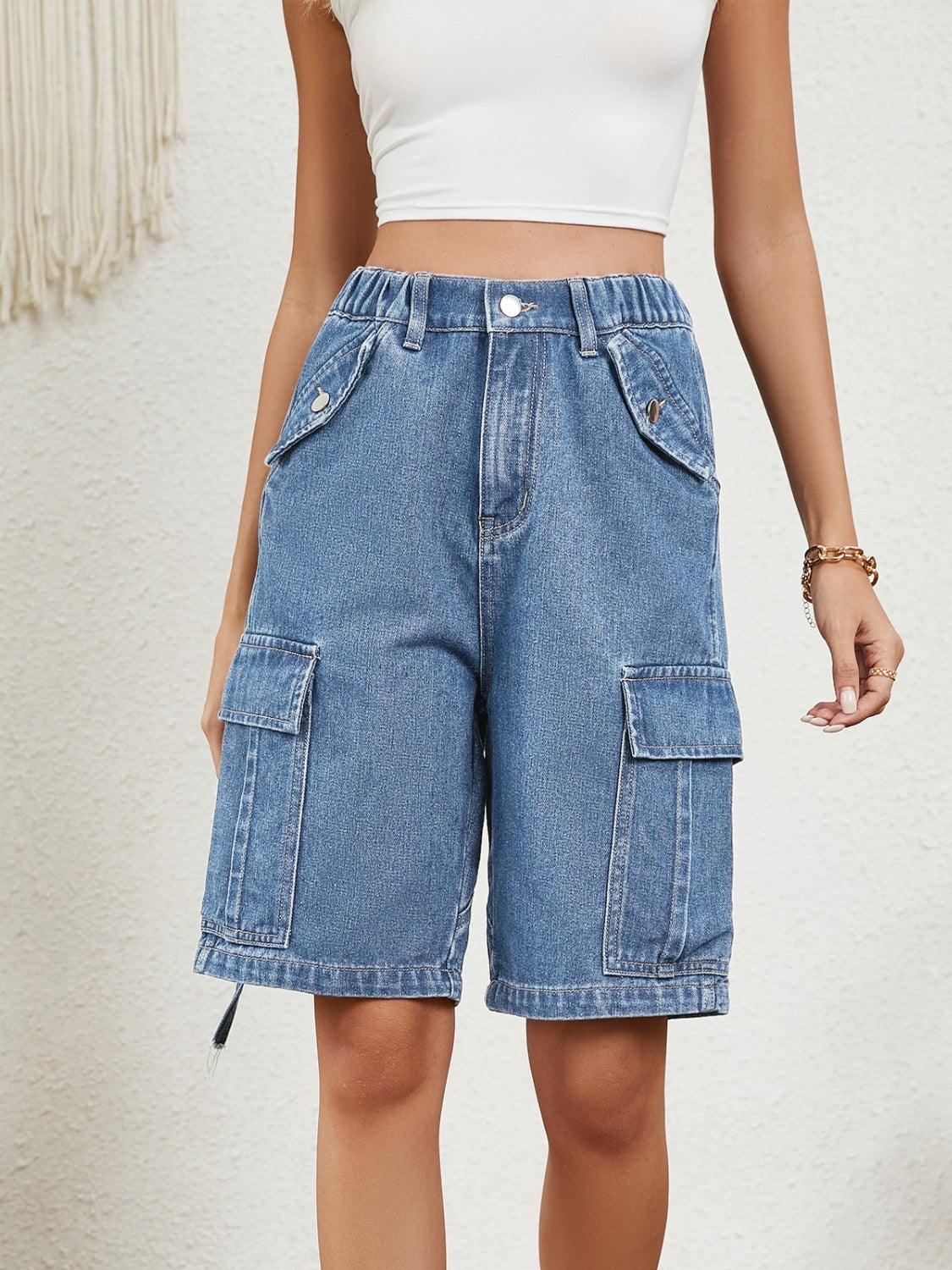 High Waist Denim Shorts with Pockets Carauana Store