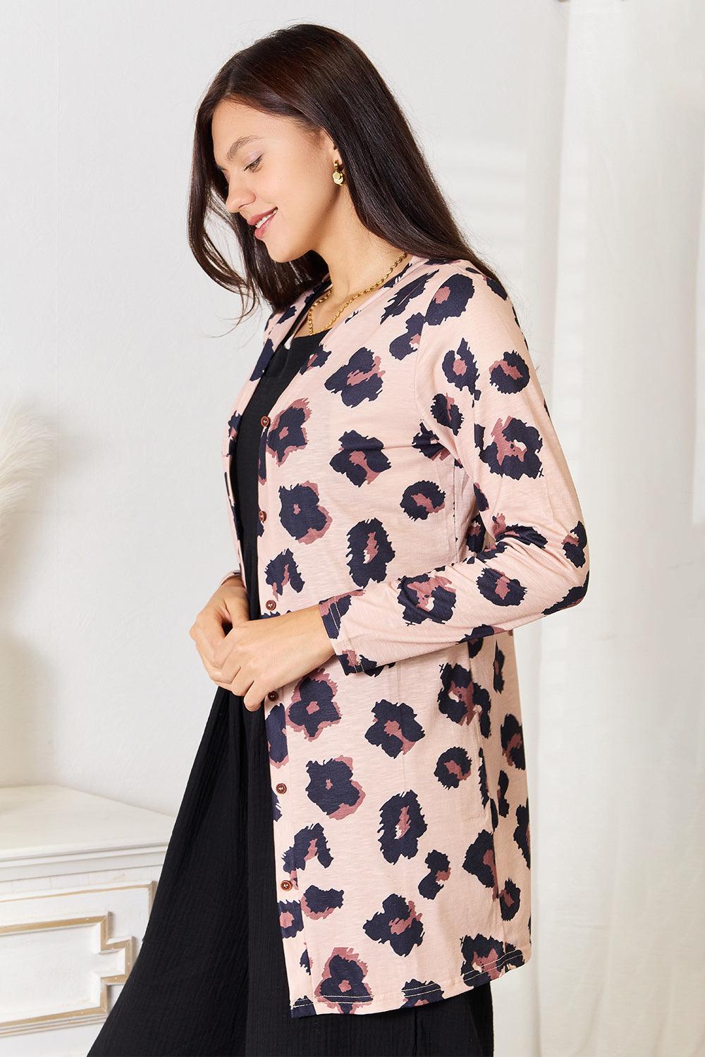 Double Take Printed Button Front Longline Cardigan Carauana Store