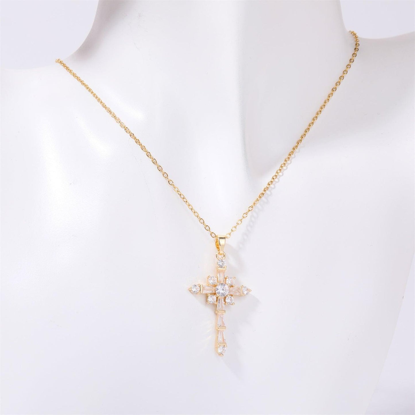 Stainless Steel Inlaid Zircon Cross Necklace Carauana Store