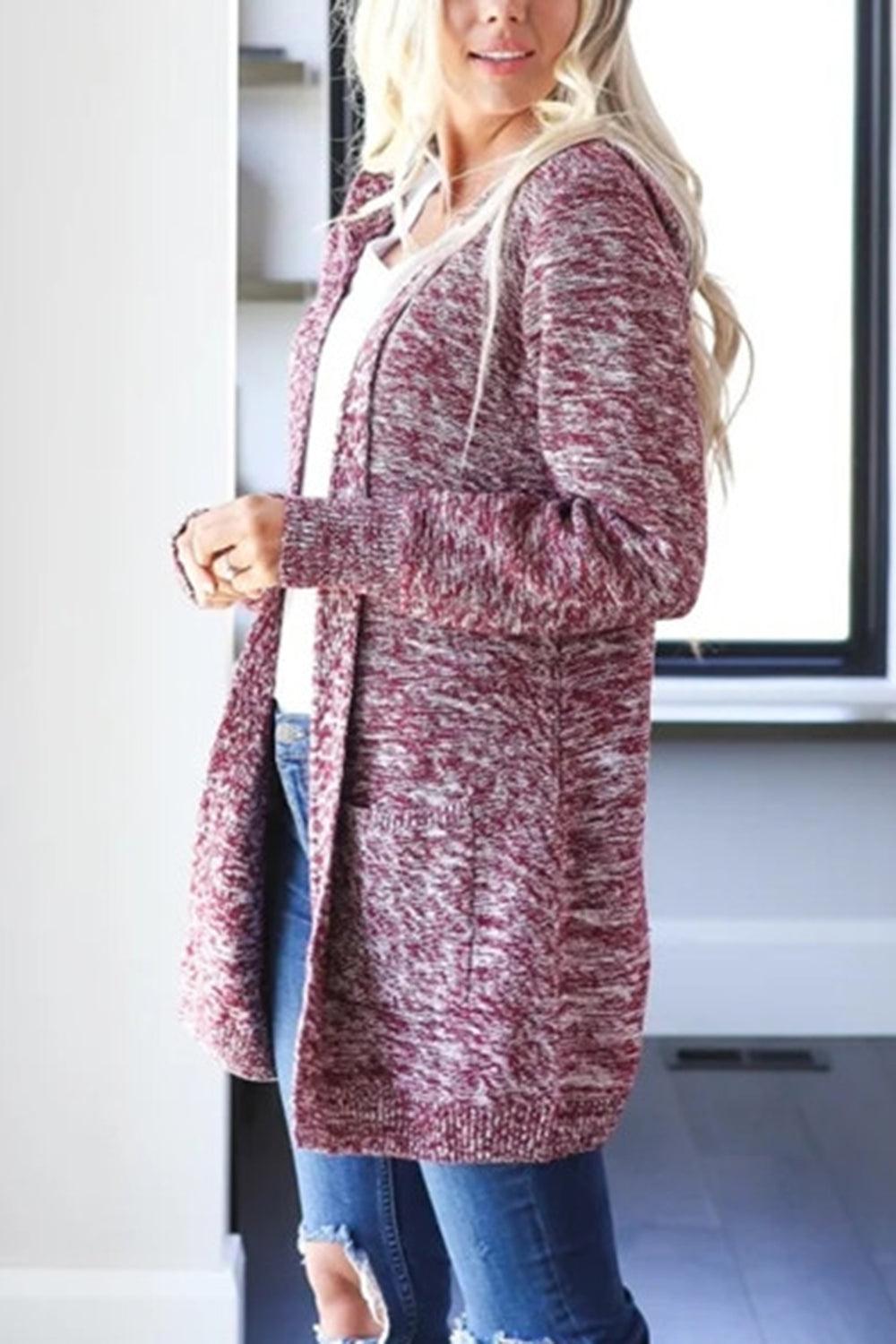 Heathered Open Front Cardigan with Pockets Carauana Store