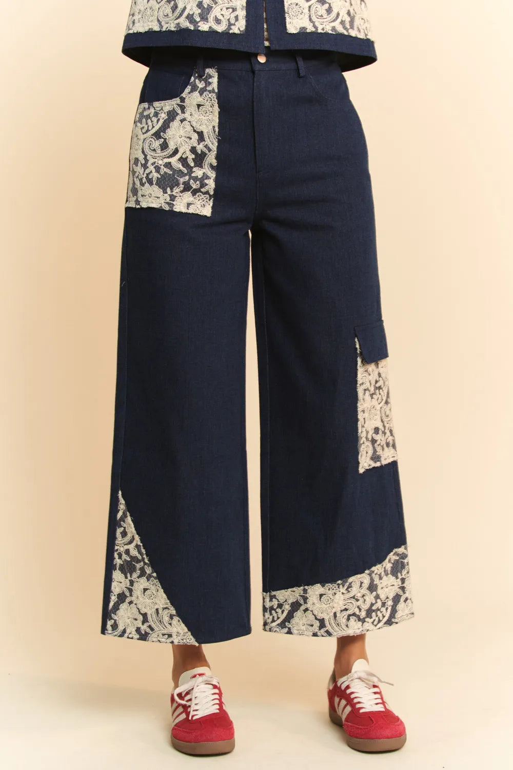 Davi & Dani Lace Applique Wide Leg Jeans Carauana Store
