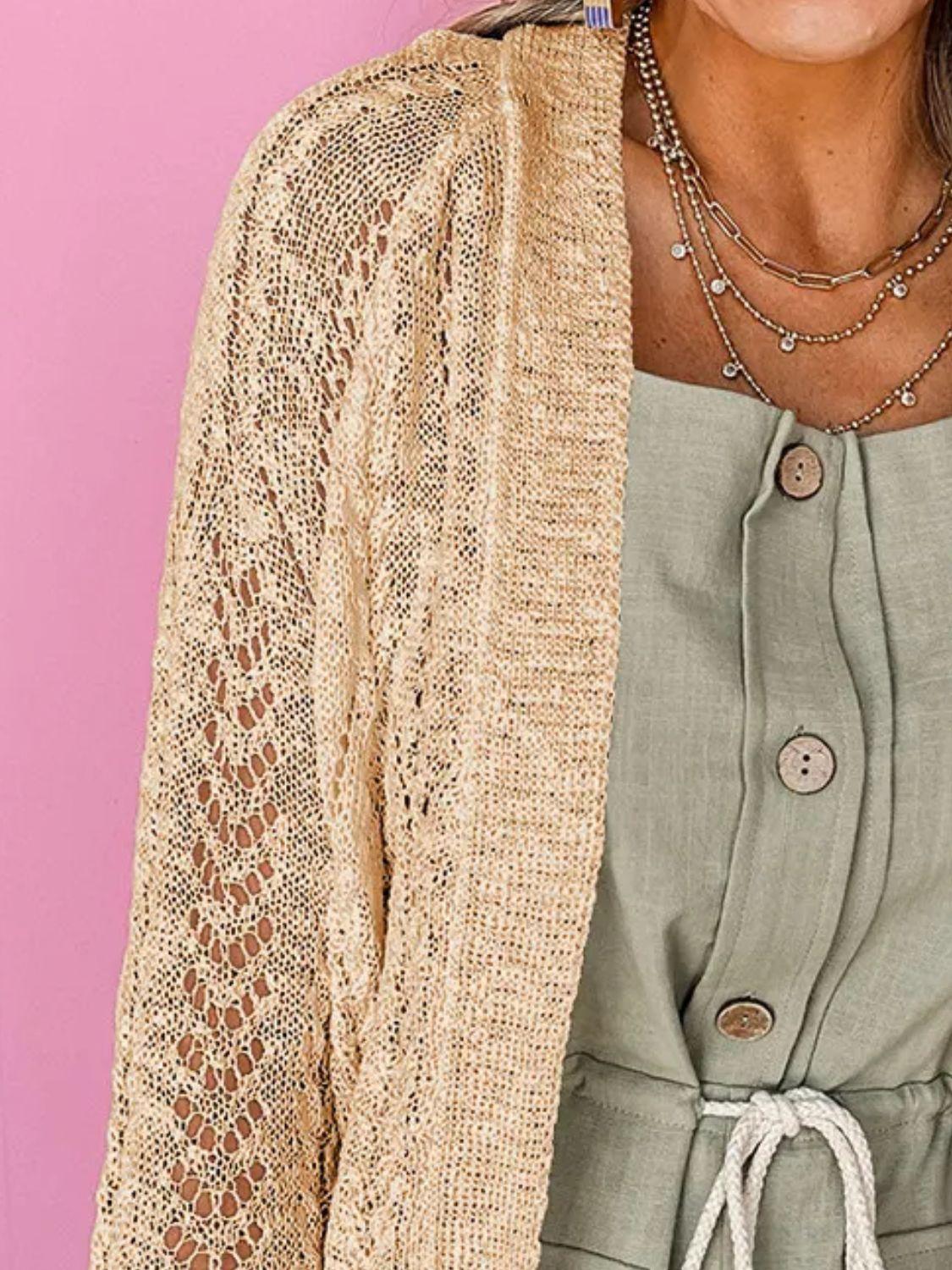 Openwork Open Front Long Sleeve Cardigan Carauana Store