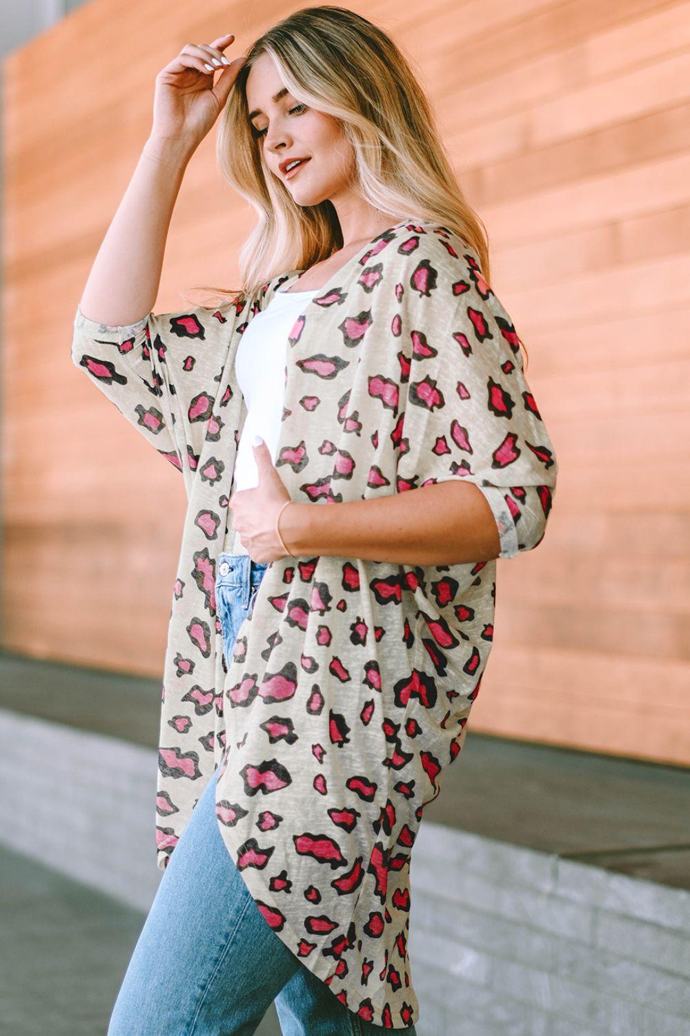 Printed Open Front Half Sleeve Cardigan Carauana Store