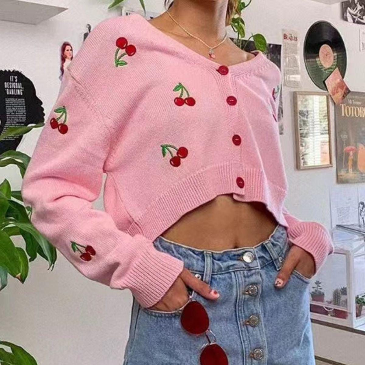 Cherry Button Down Cardigan Carauana Store