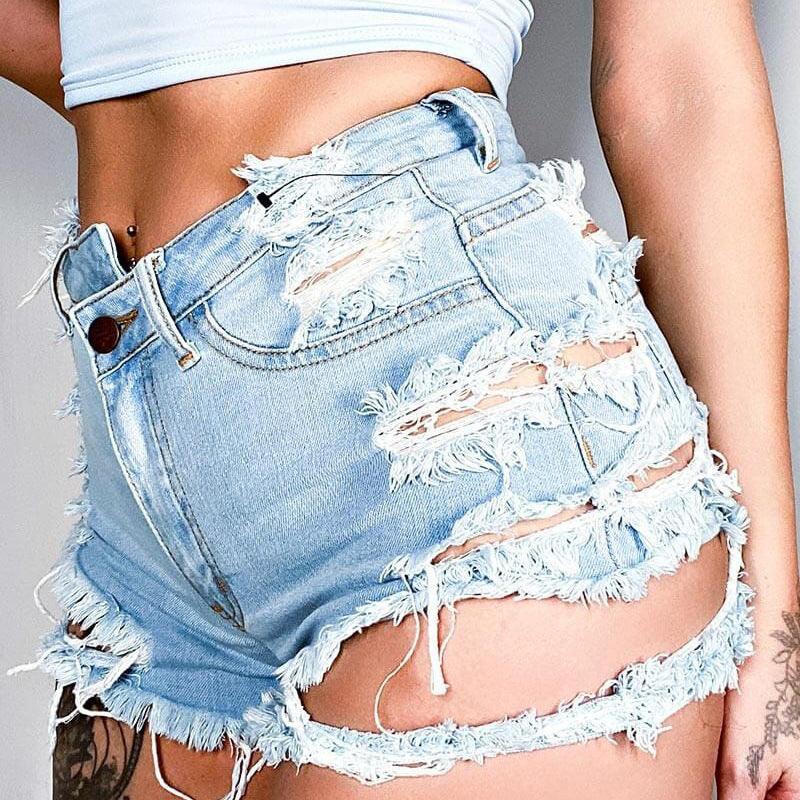 Asymmetrical Distressed Denim Shorts Carauana Store