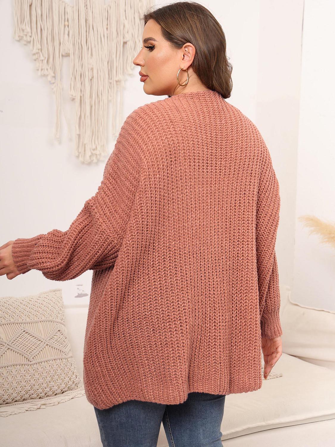Plus Size Open Front Dropped Shoulder Knit Cardigan Carauana Store