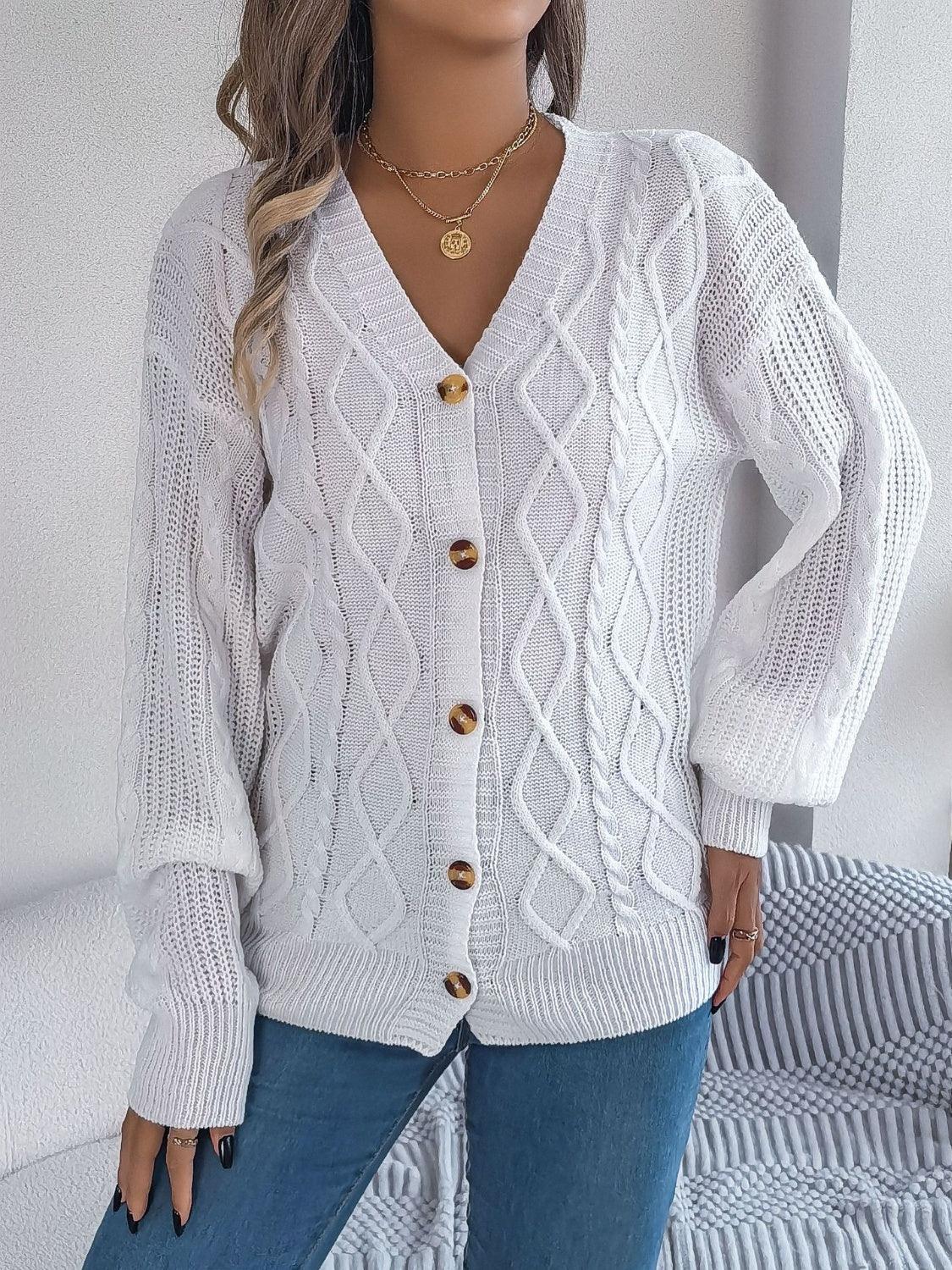 Cable-Knit Long Sleeve Cardigan Carauana Store