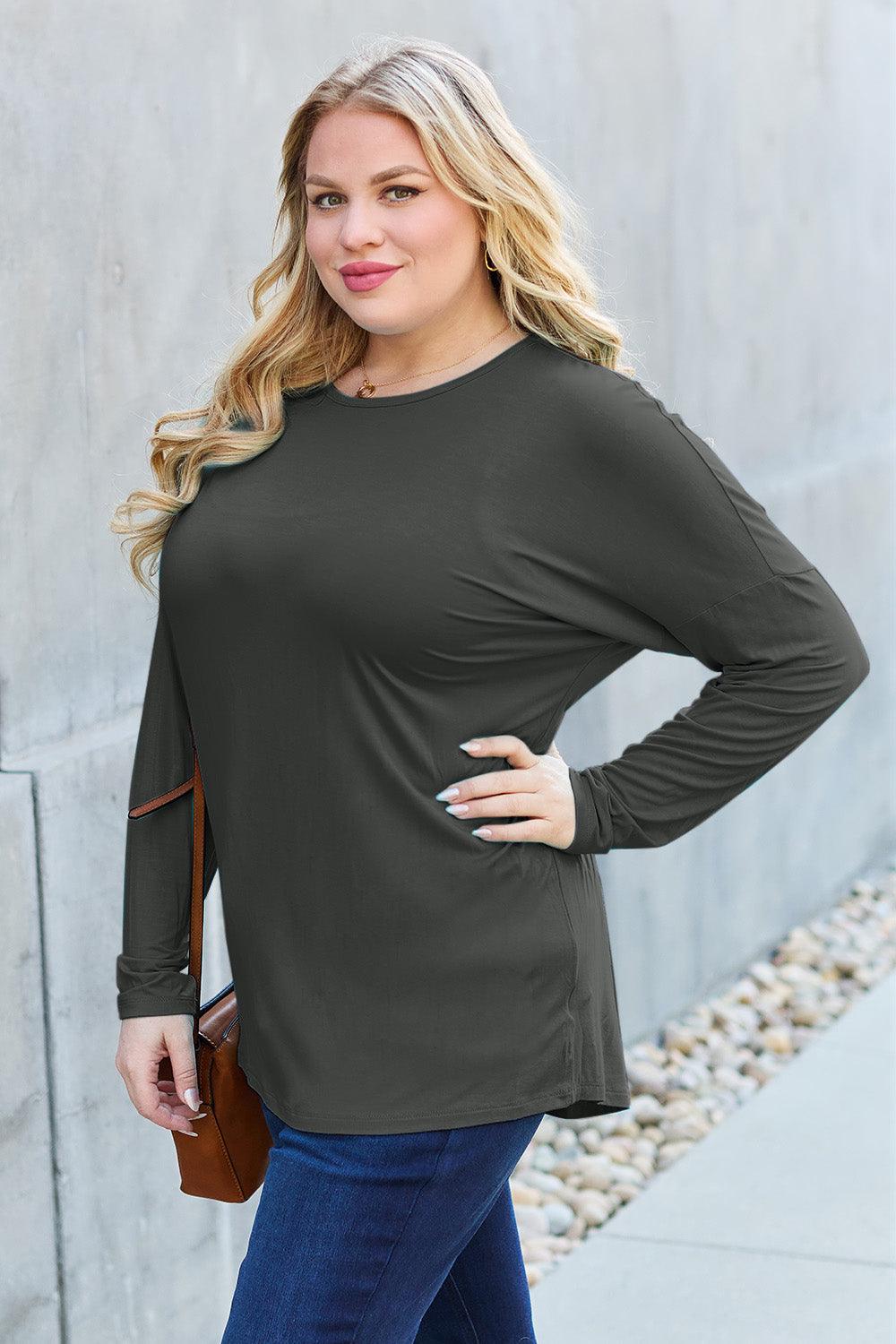 Basic Bae Full Size Round Neck Dropped Shoulder T-Shirt Carauana Store