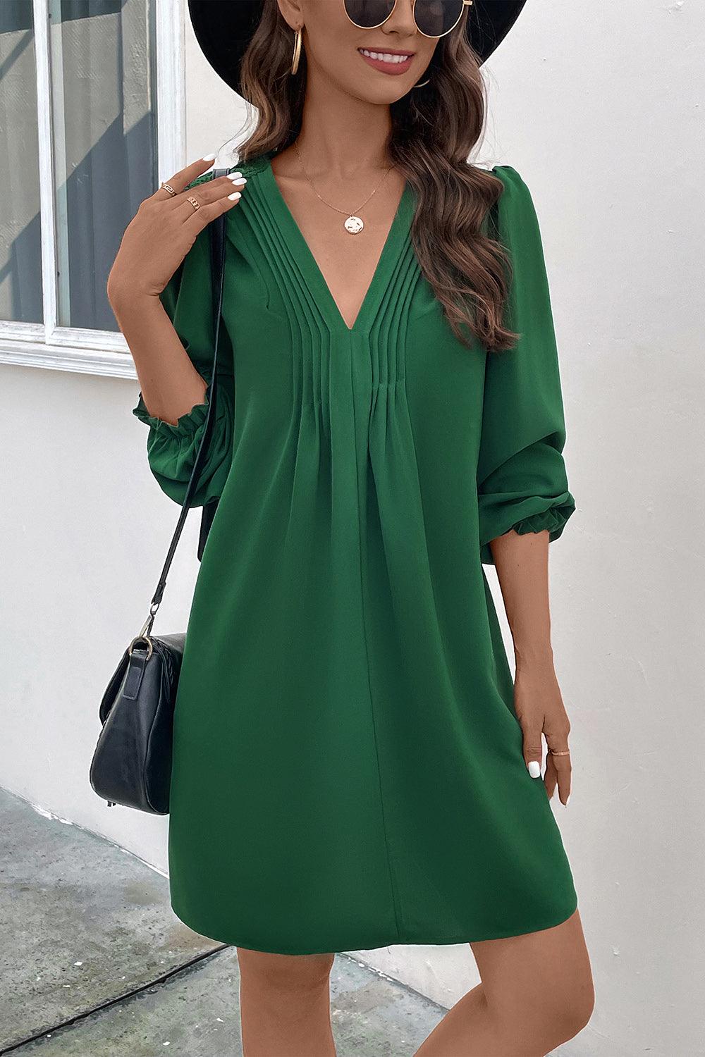 Ruched V-Neck Flounce Sleeve Dress Carauana Store