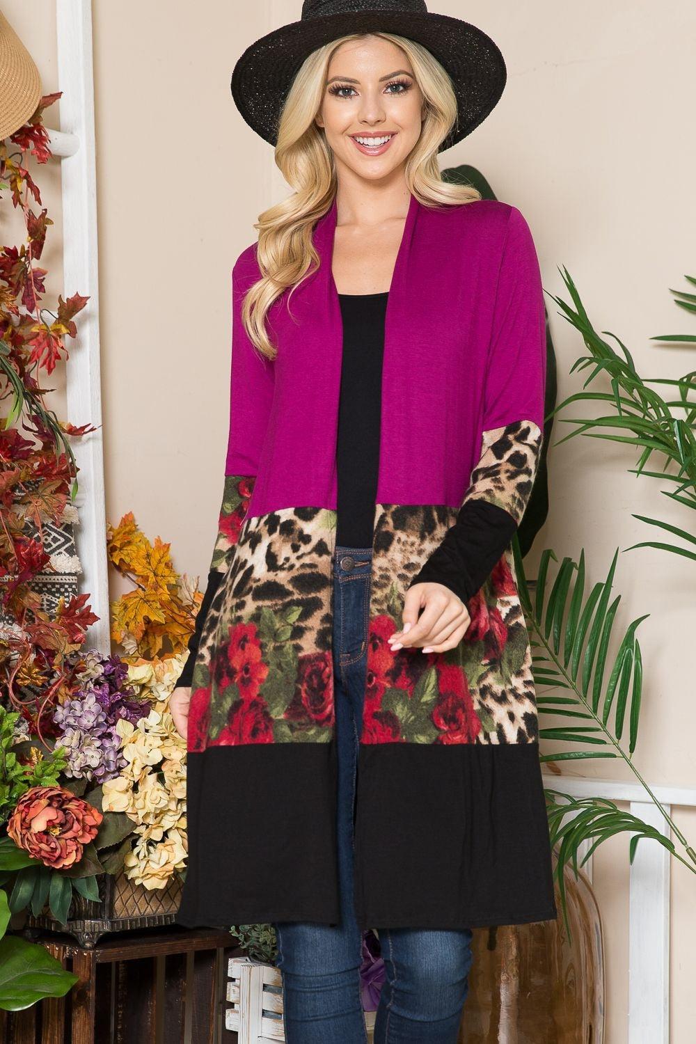 Celeste Full Size Color Block Open Front Cardigan Carauana Store