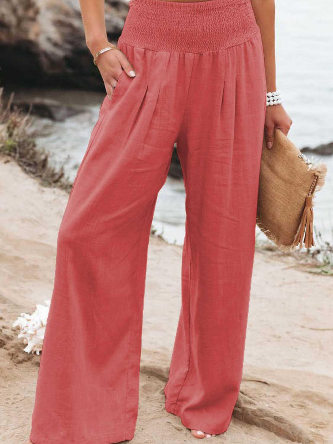 Full Size Smocked Waist Wide Leg Pants Carauana Store
