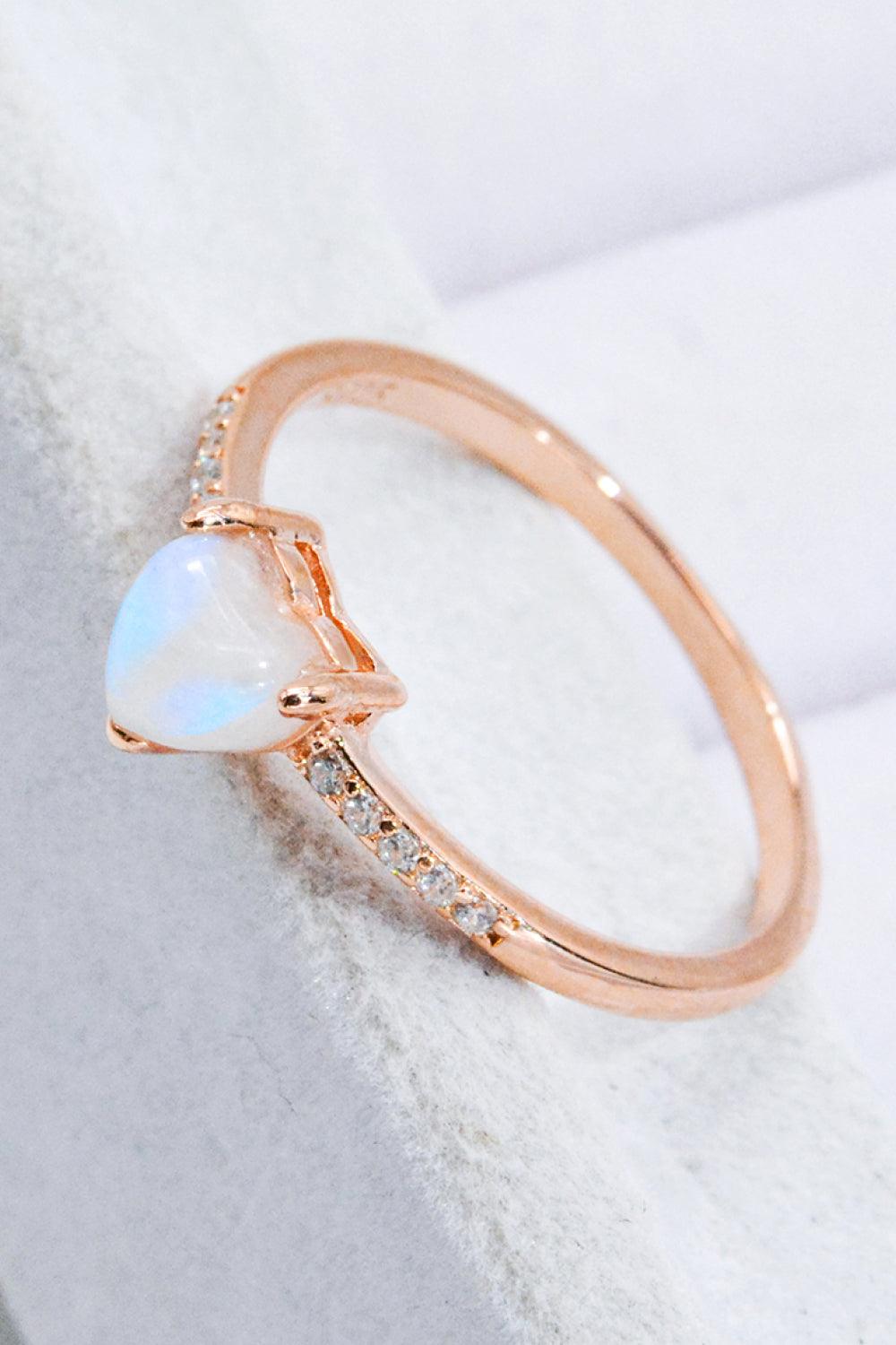 Natural Moonstone Heart 18K Rose Gold-Plated Ring Carauana Store