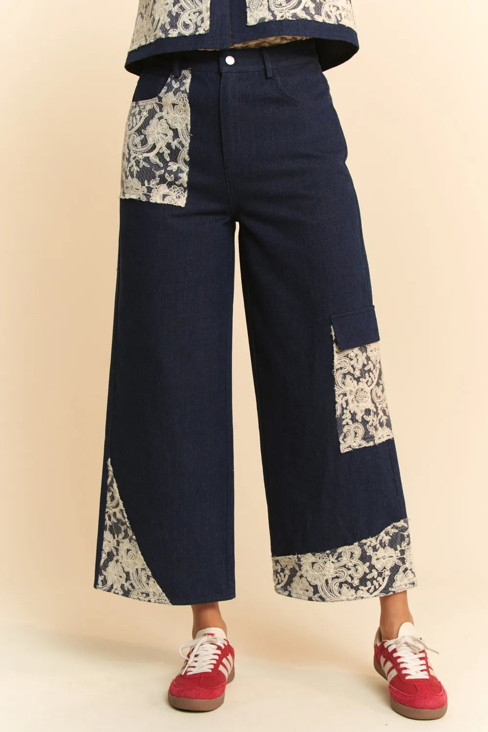 Davi & Dani Lace Applique Wide Leg Jeans Carauana Store
