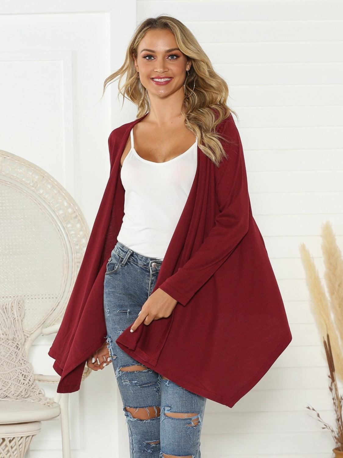 Shiny Floral Open Front Long Sleeve Cardigan Carauana Store