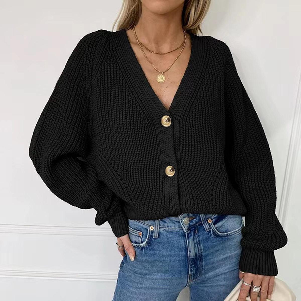 Button Up V-Neck Long Sleeve Cardigan Carauana Store