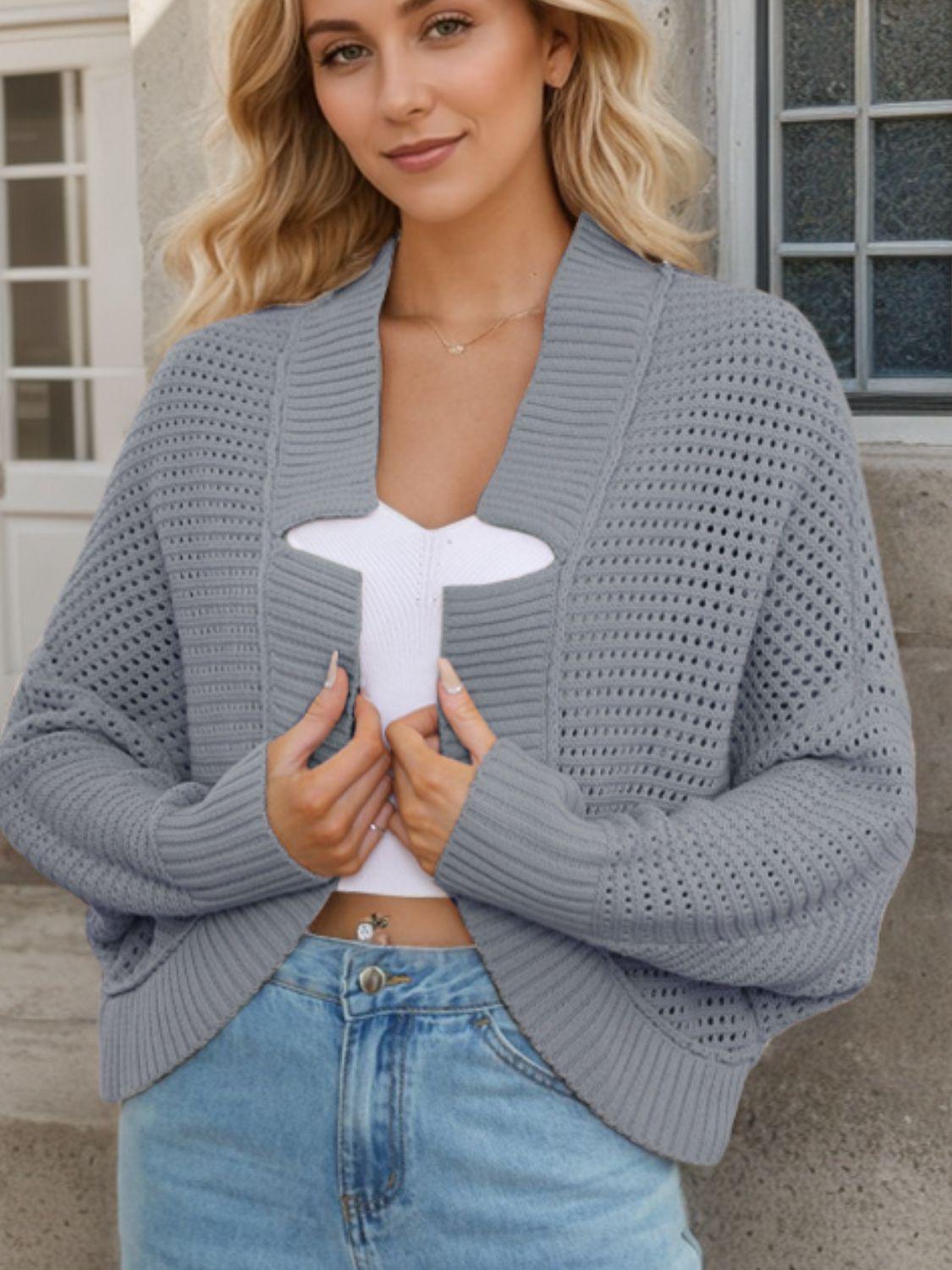 Openwork Open Front Long Sleeve Cardigan Carauana Store