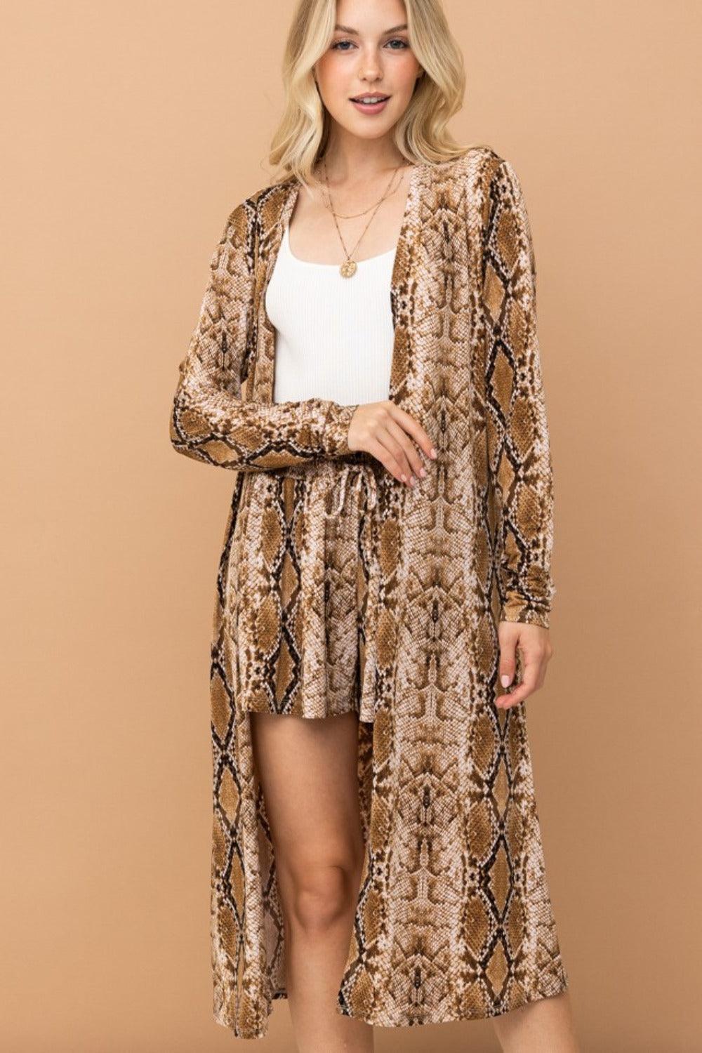 And The Why Snake Print Kimono Open Front Longline Cardigan Carauana Store