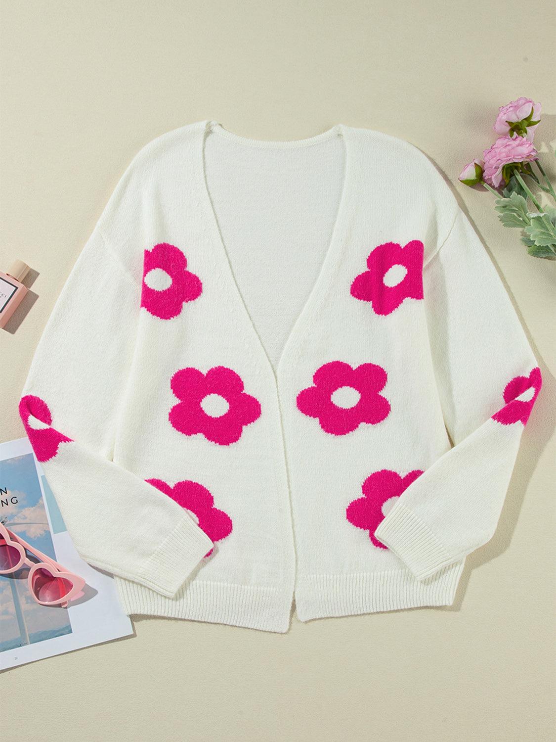 Flower Open Front Long Sleeve Cardigan Carauana Store