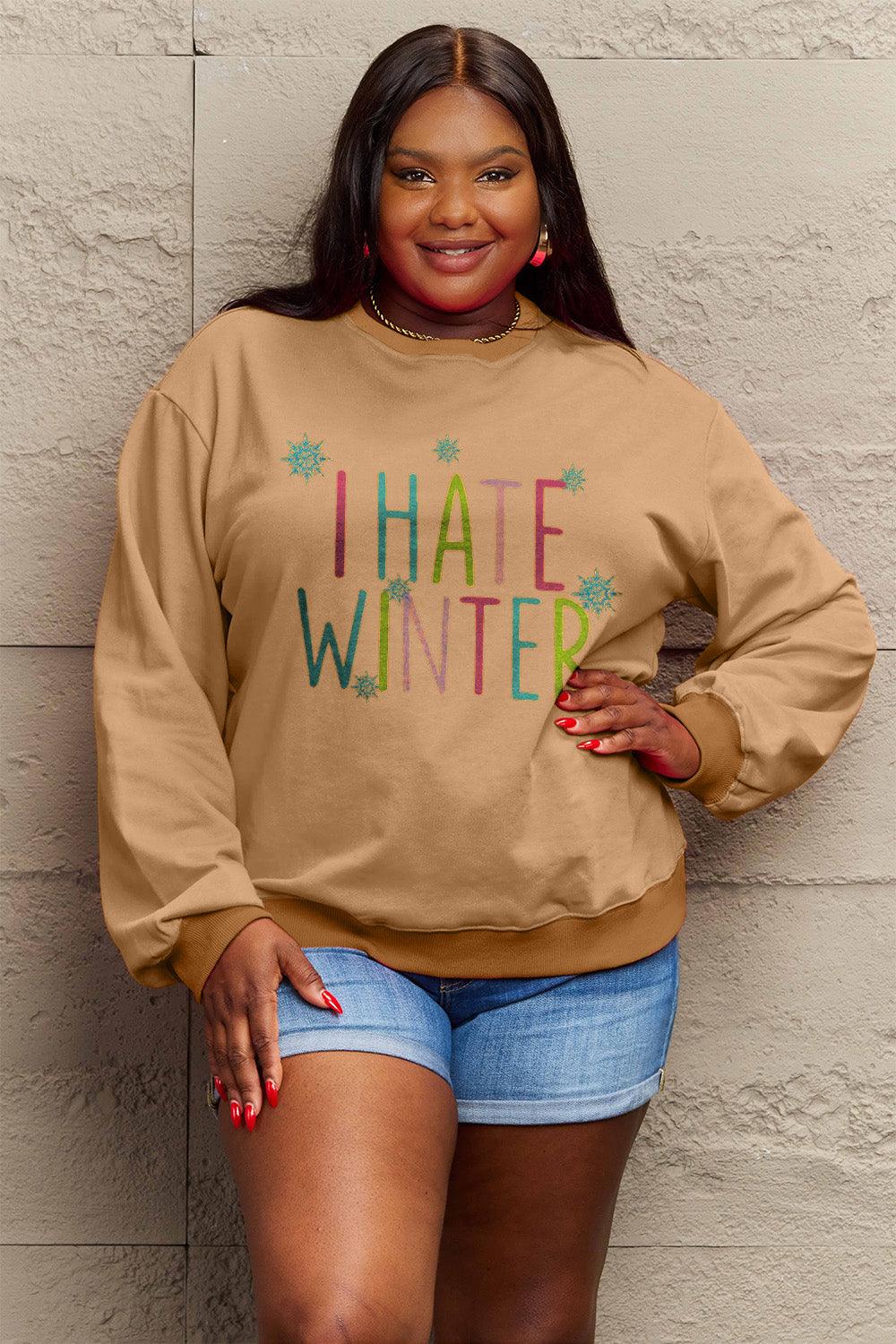 Simply Love Full Size I HATE WINTER Dropped Shoulder Sweatshirt Carauana Store