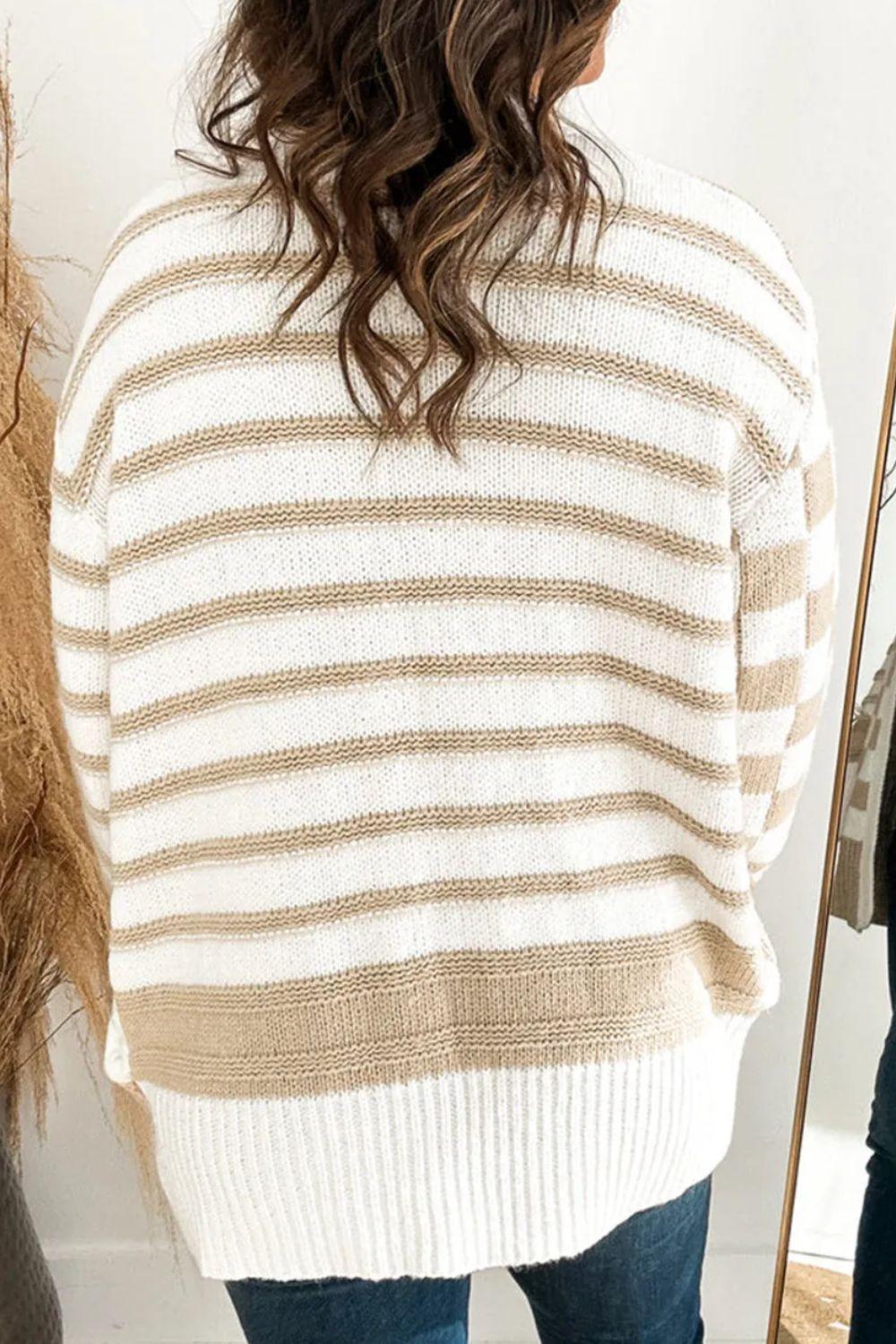 Striped Open Front Long Sleeve Cardigan Carauana Store