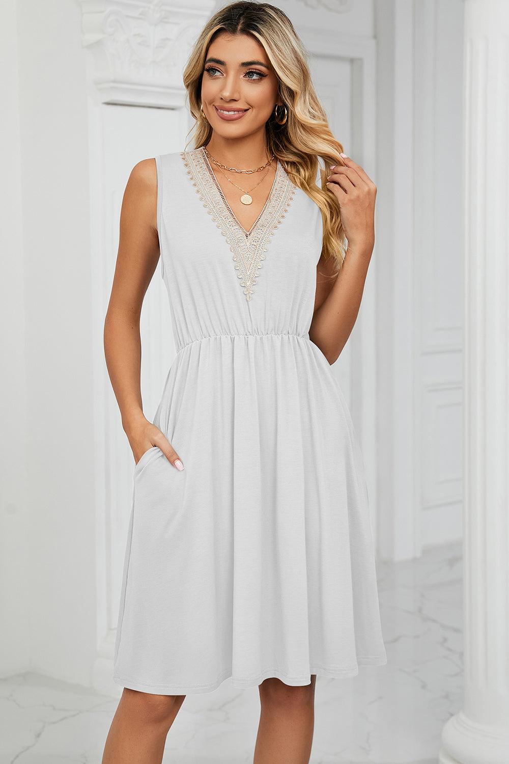 Pocketed V-Neck Wide Strap Dress Carauana Store