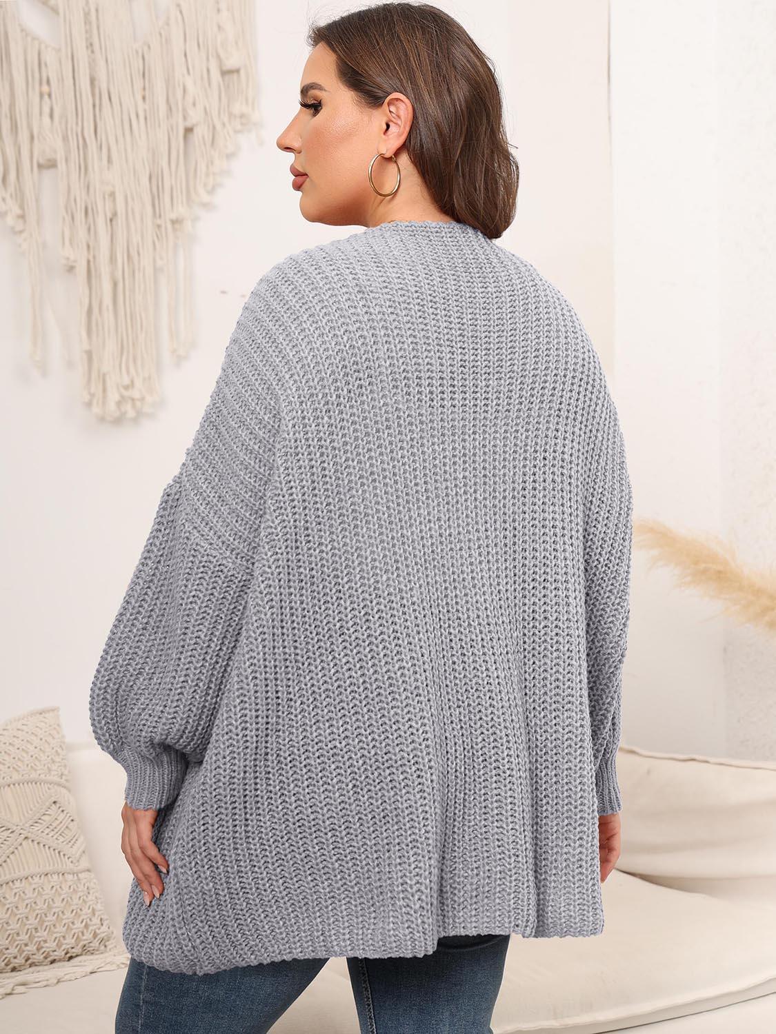 Plus Size Open Front Dropped Shoulder Knit Cardigan Carauana Store
