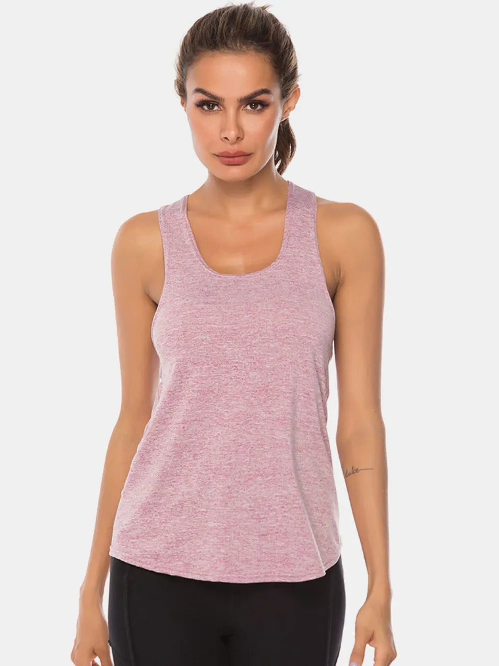 Full Size Scoop Neck Wide Strap Active Tank Carauana Store