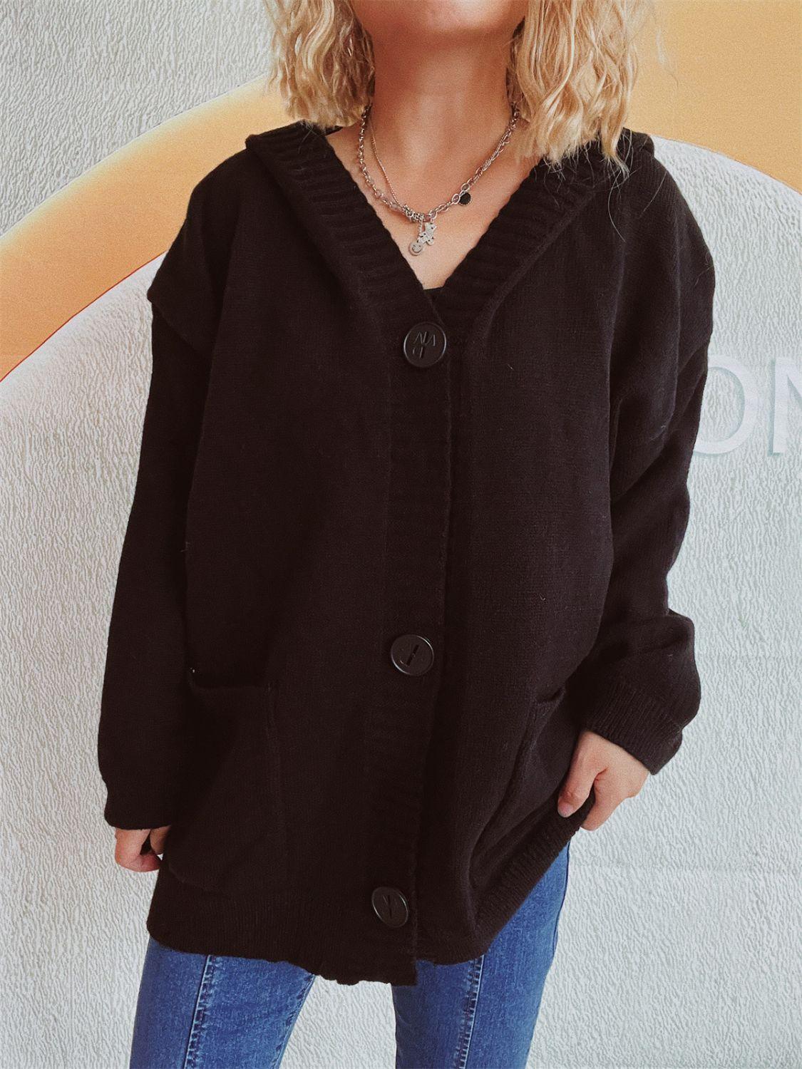 Dropped Shoulder Long Sleeve Hooded Cardigan Carauana Store