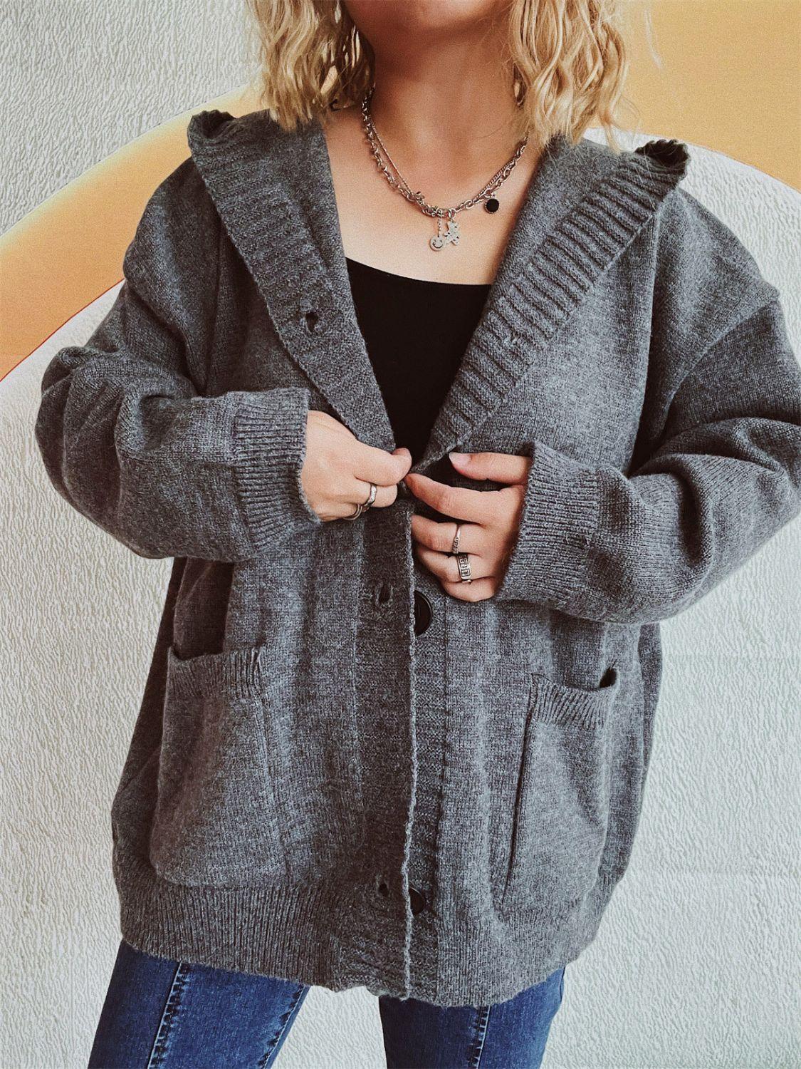 Dropped Shoulder Long Sleeve Hooded Cardigan Carauana Store