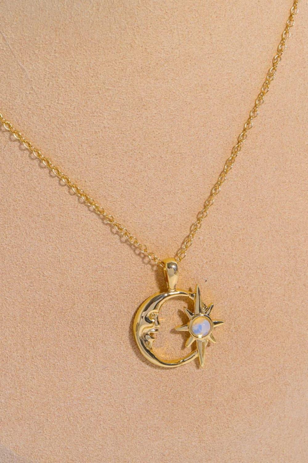 Copper 14K Gold-Plated Moon & Star Shape Pendant Necklace Carauana Store