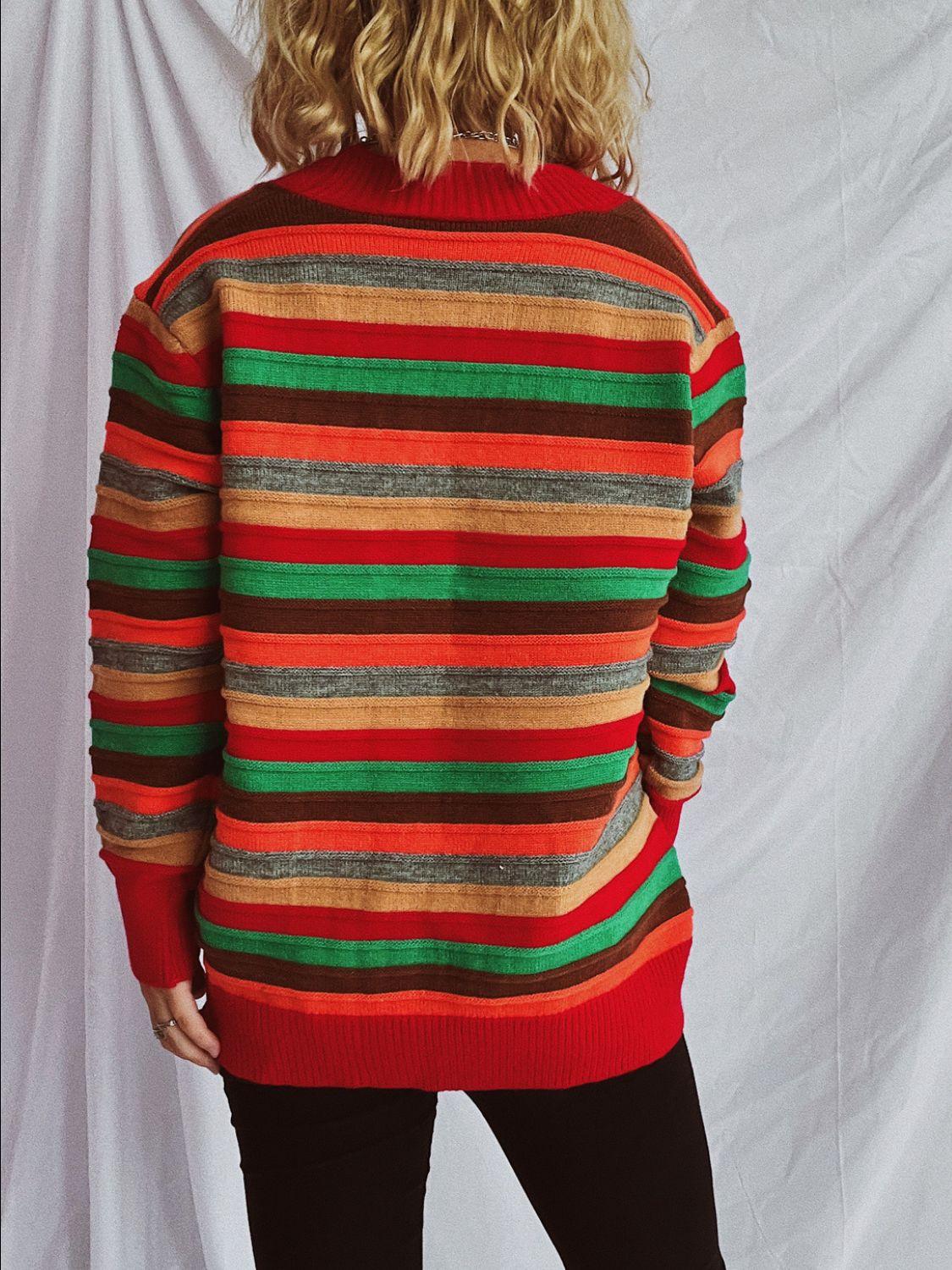 Contrast Stripes Button Up Long Sleeve Cardigan Carauana Store