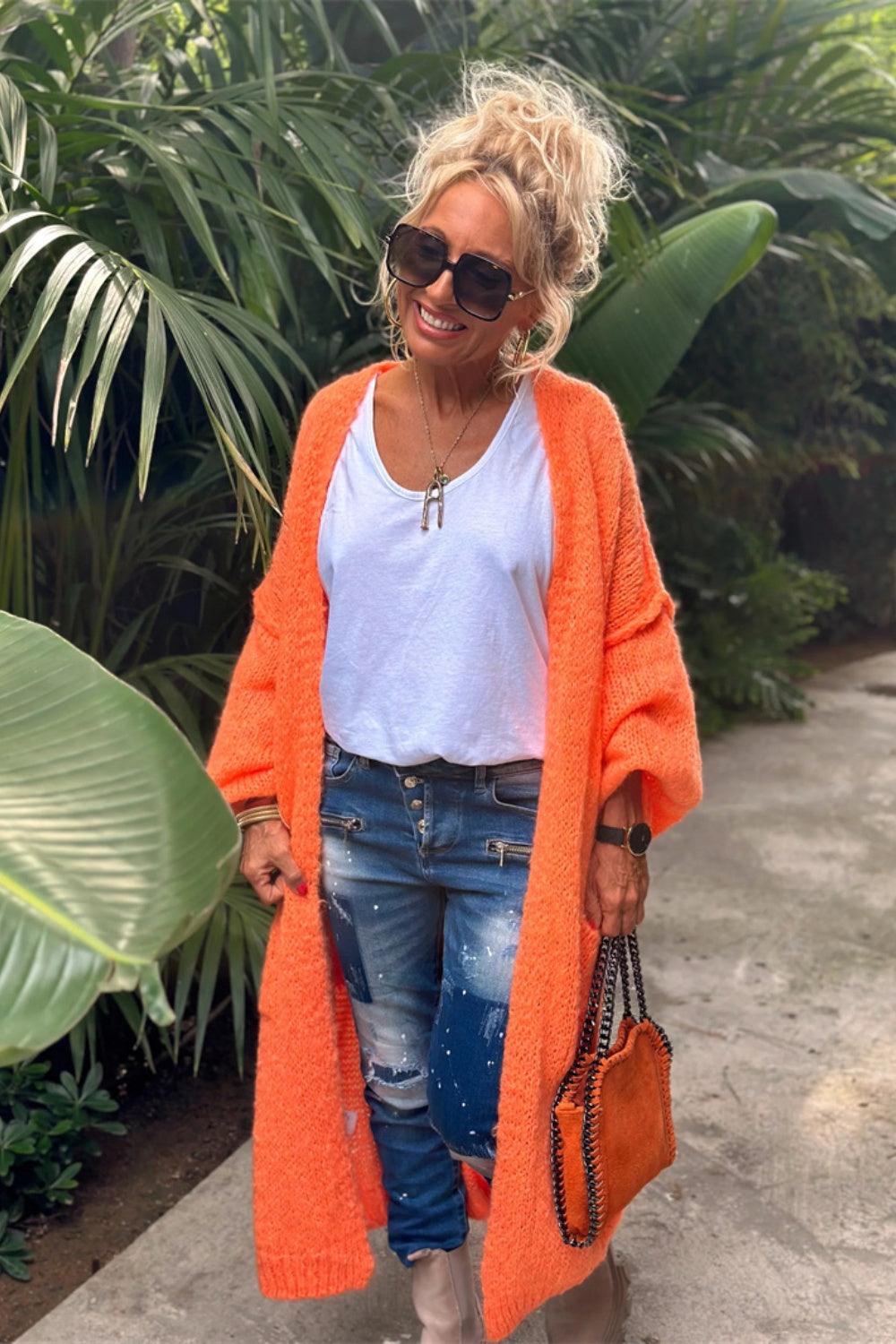 Letter Dropped Shoulder Long Sleeve Cardigan Carauana Store