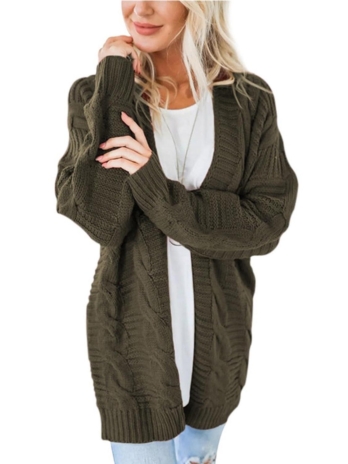 Cable-Knit Open Front Long Sleeve Cardigan Carauana Store