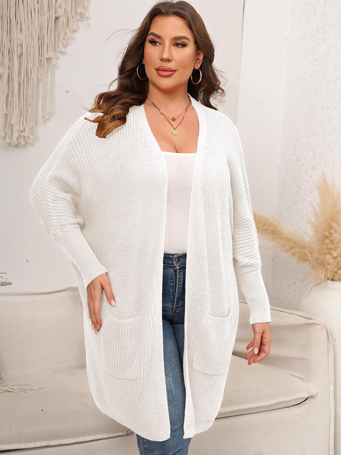 Plus Size Open Front Cardigan With Pockets Carauana Store