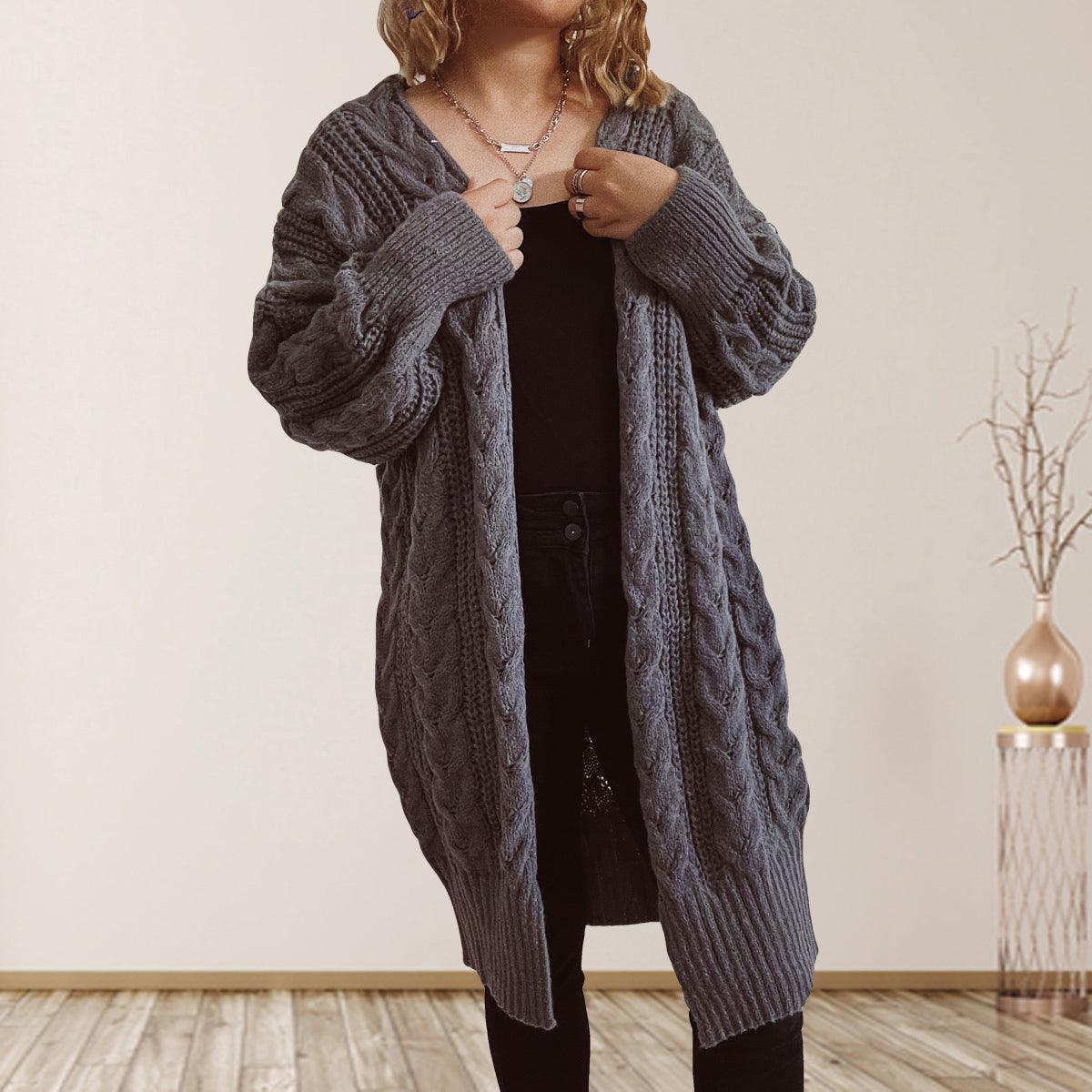 Cable-Knit Open Front Dropped Shoulder Cardigan Carauana Store