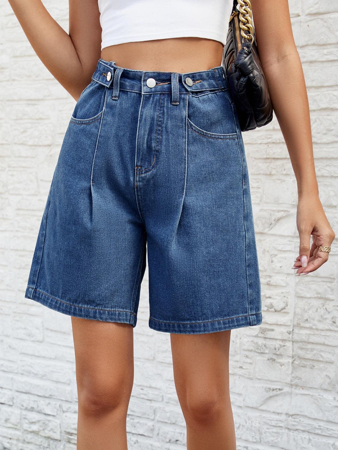 High Waist Denim Shorts with Pockets Carauana Store
