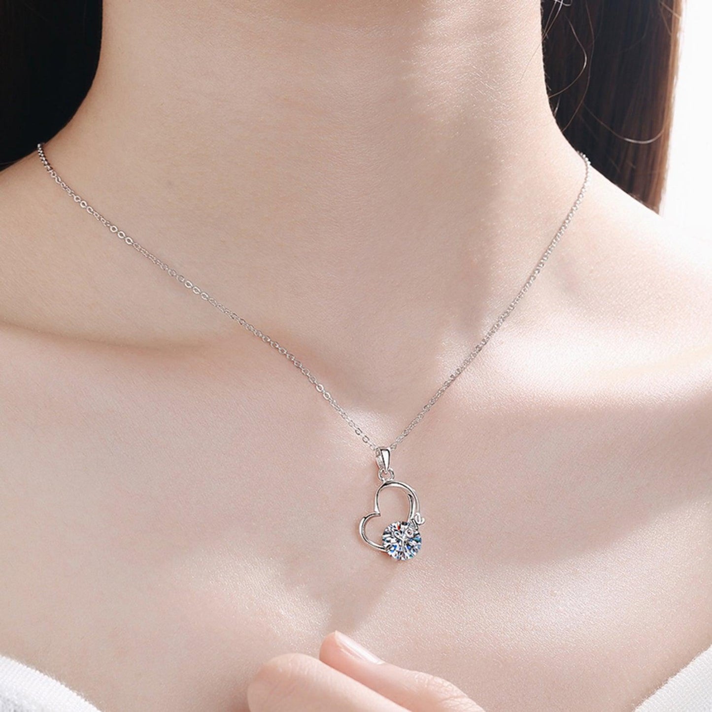 2 Carat Moissanite Heart 925 Sterling Silver Necklace Carauana Store