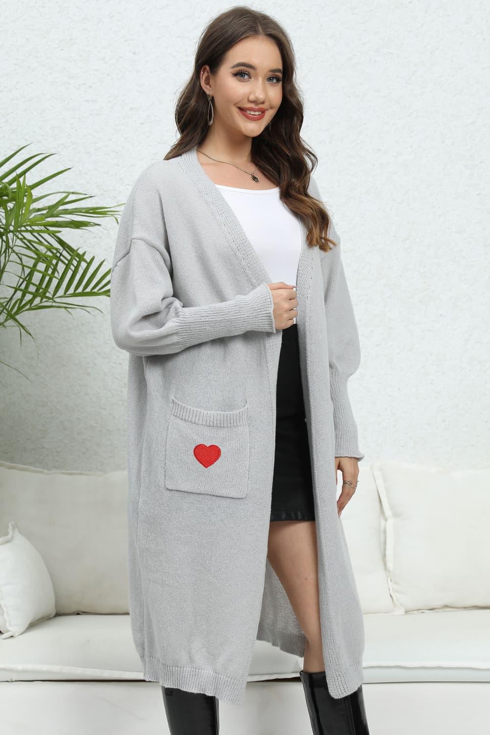 Lantern Sleeve Open Front Pocketed Cardigan Carauana Store