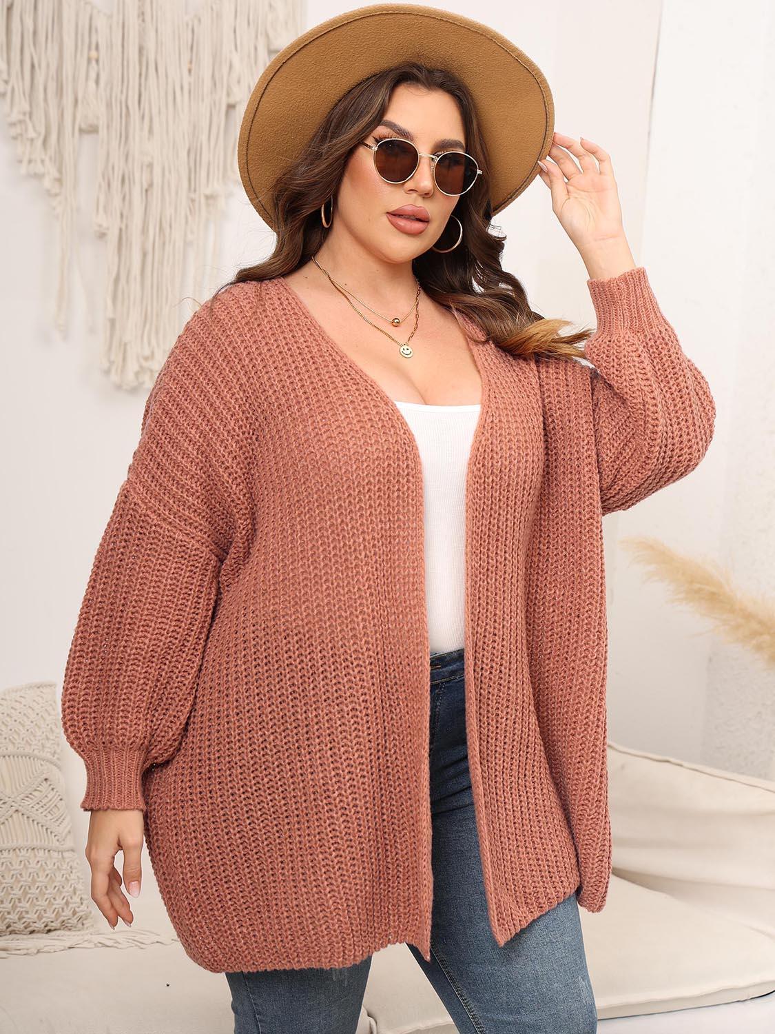 Plus Size Open Front Dropped Shoulder Knit Cardigan Carauana Store