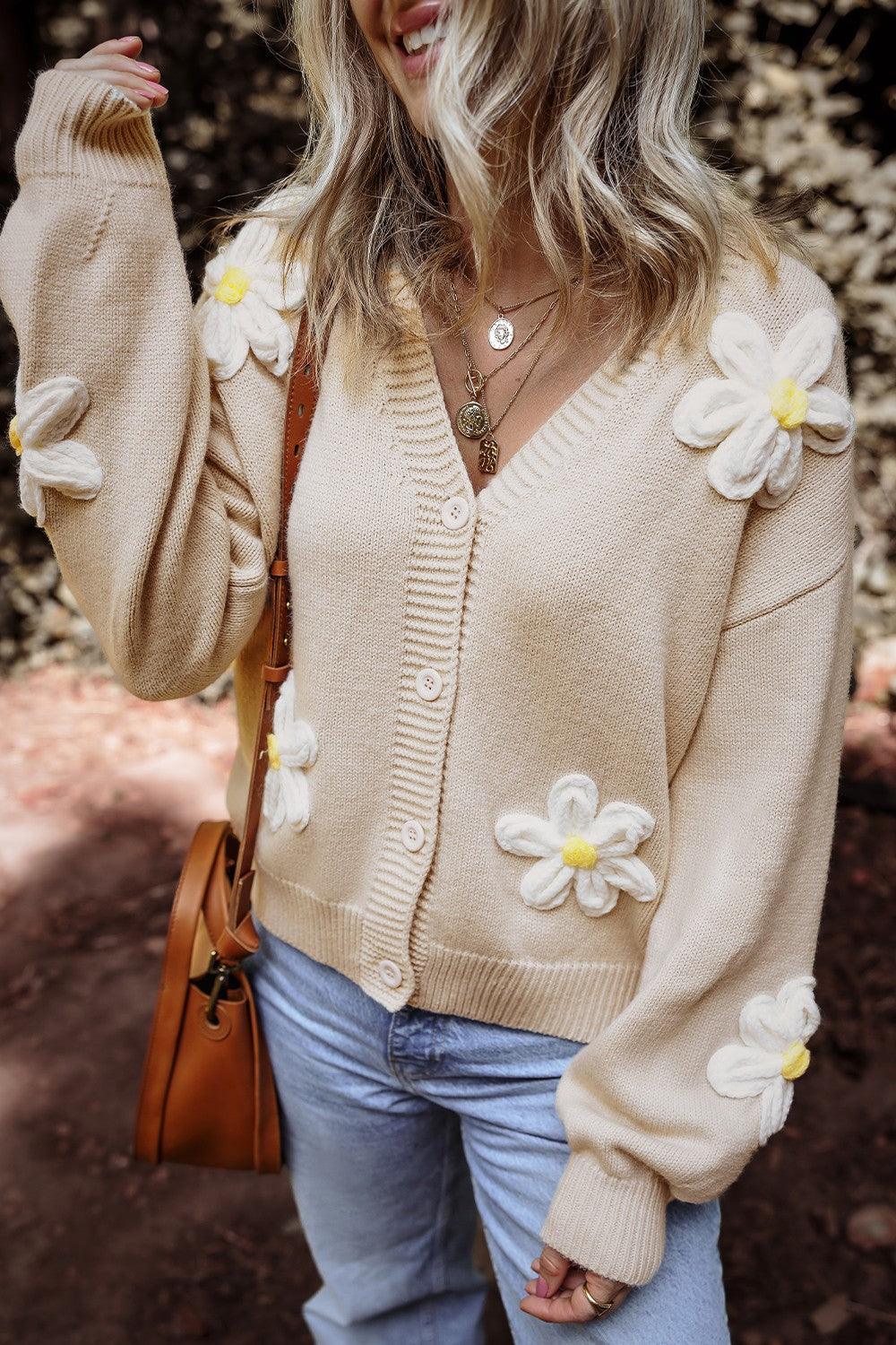Flower Dropped Shoulder Long Sleeve Cardigan Carauana Store