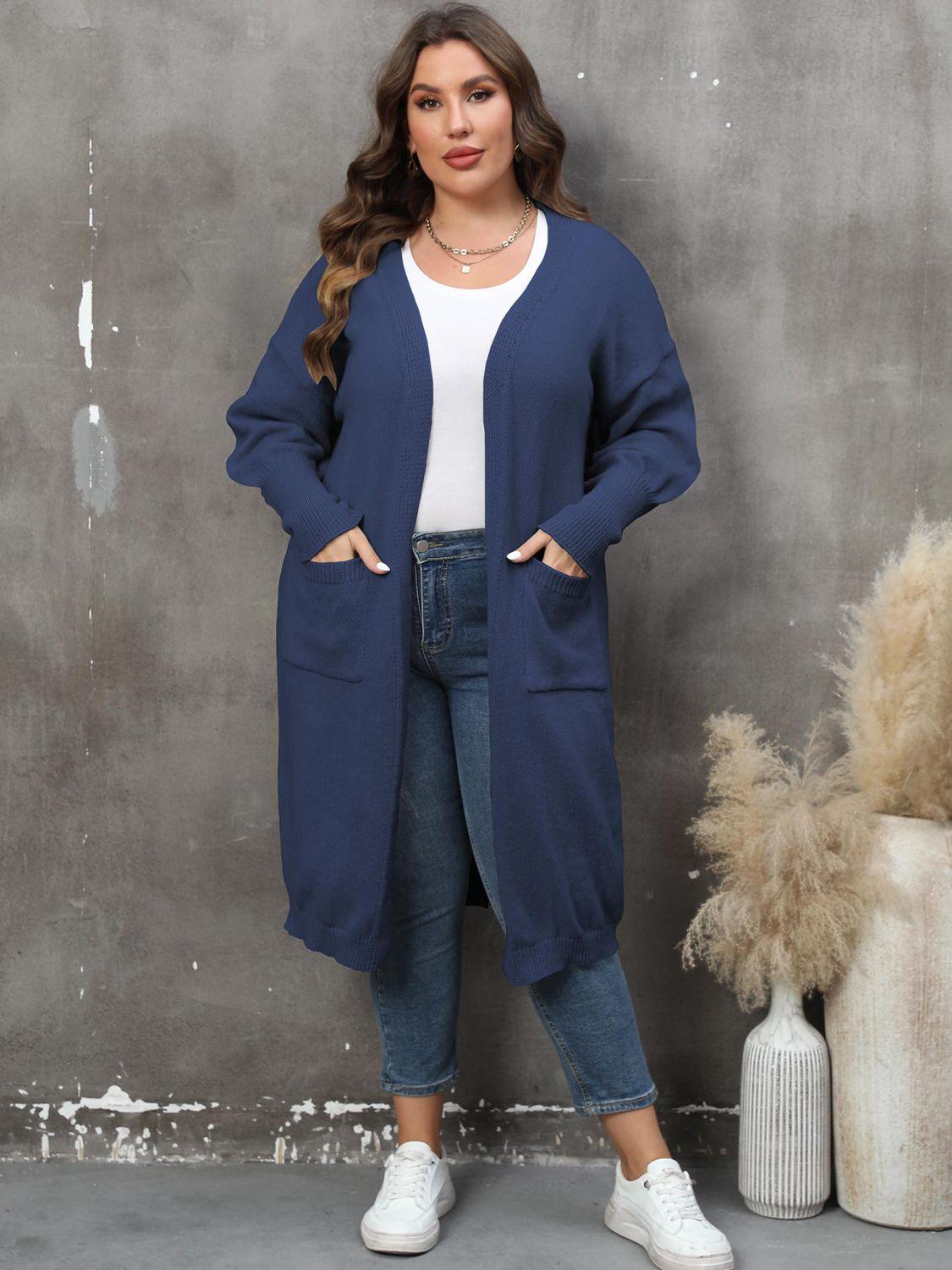 Plus Size Long Sleeve Pocketed Cardigan Carauana Store